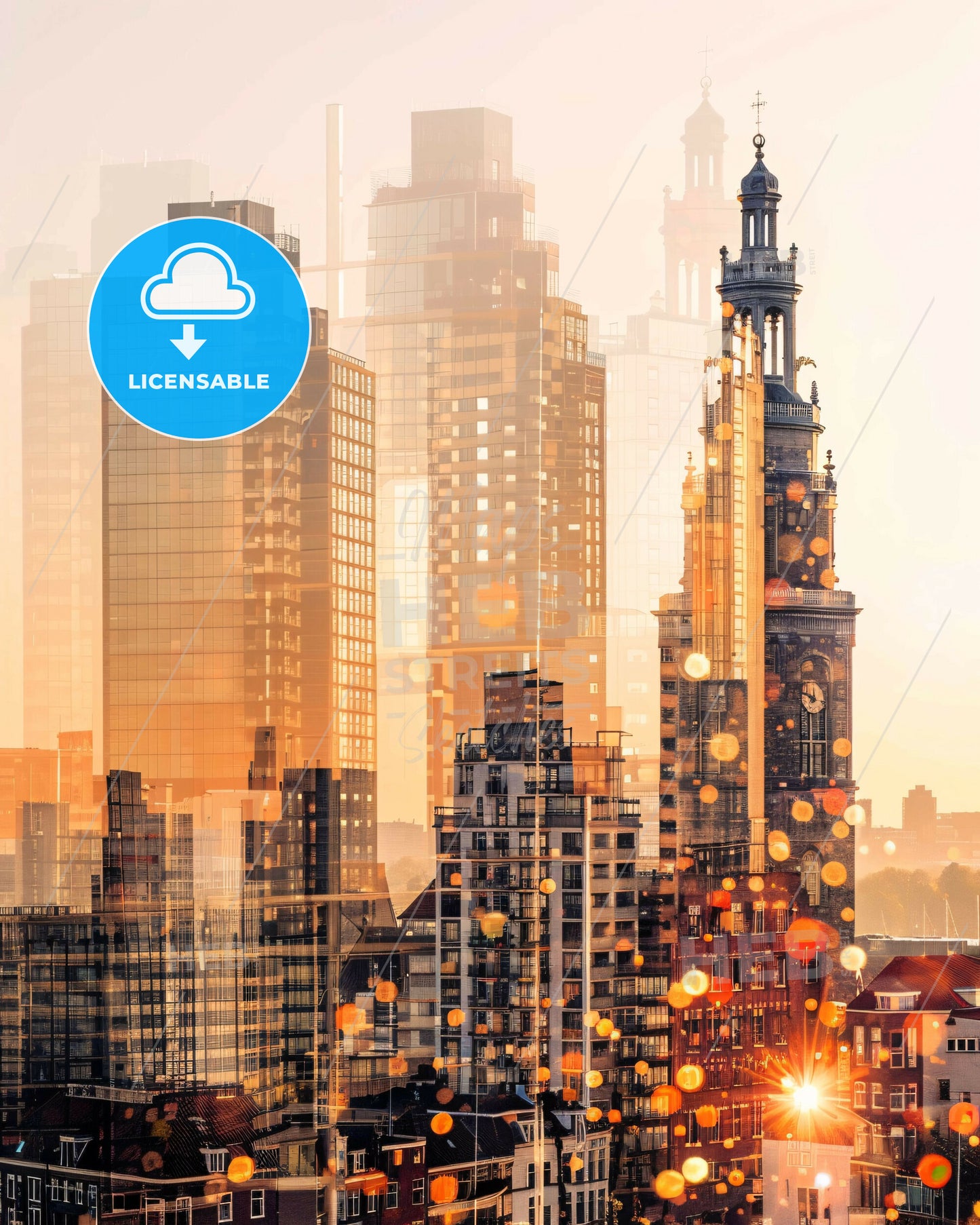 Rotterdam Cityline Skyline Composite Art Poster - A city skyline with many tall buildings