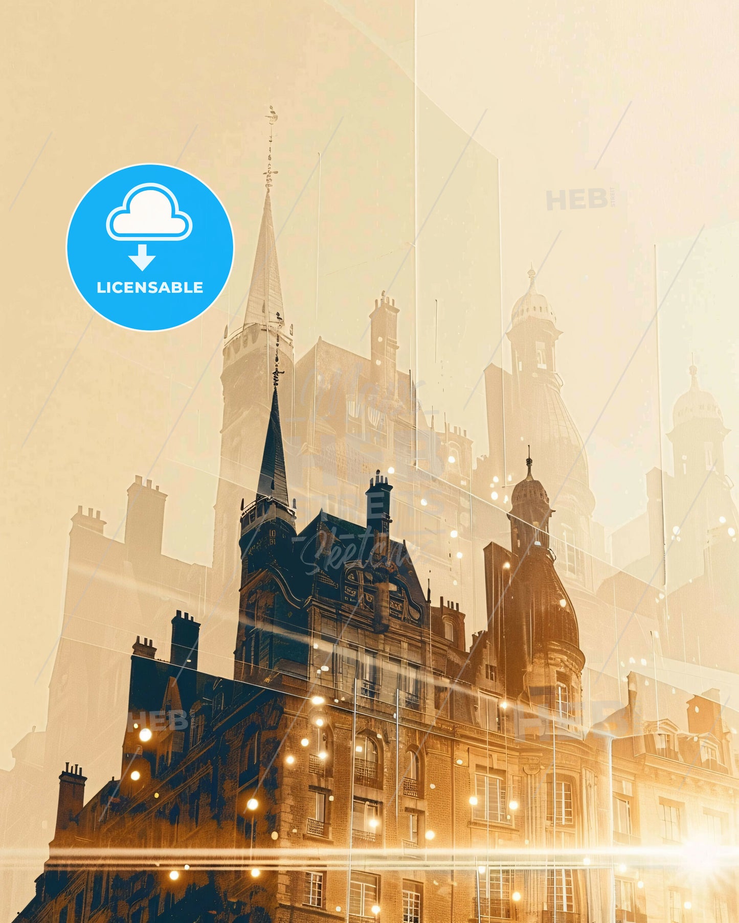 Roubaix France Skyline City Poster - A building with spires and a tower