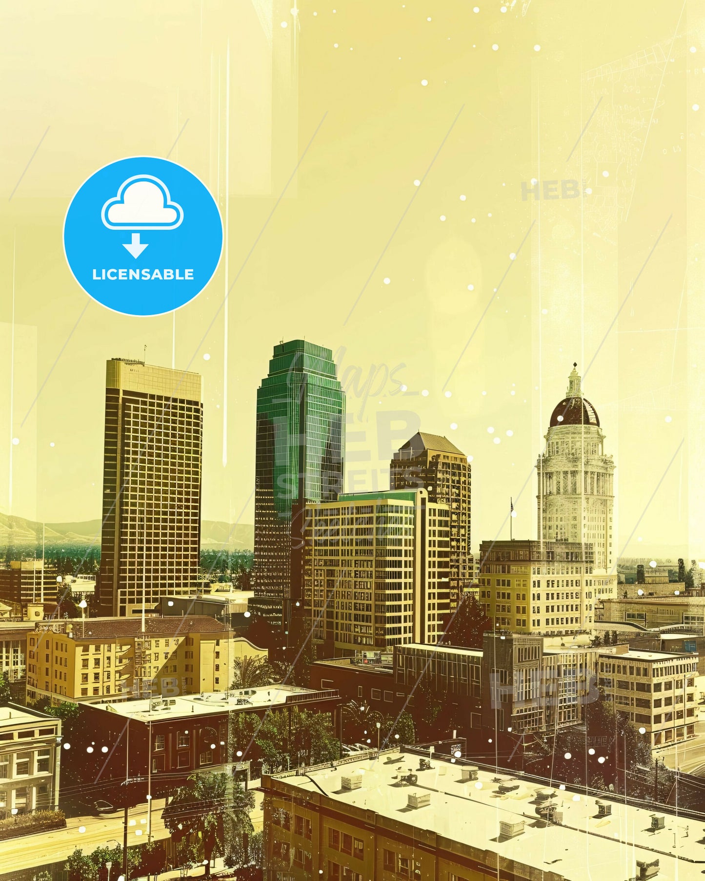 Sacramento Skyline Dreamy Cityscape Poster - A city skyline with tall buildings