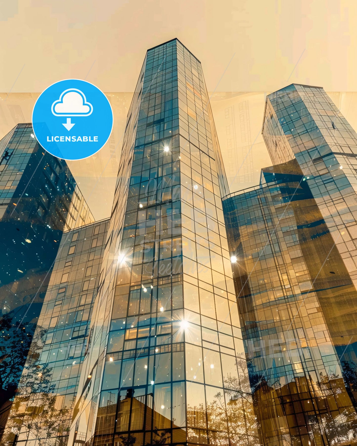 Sagamihara - Skyline Poster Art - Local Icons - A group of tall buildings with glass windows