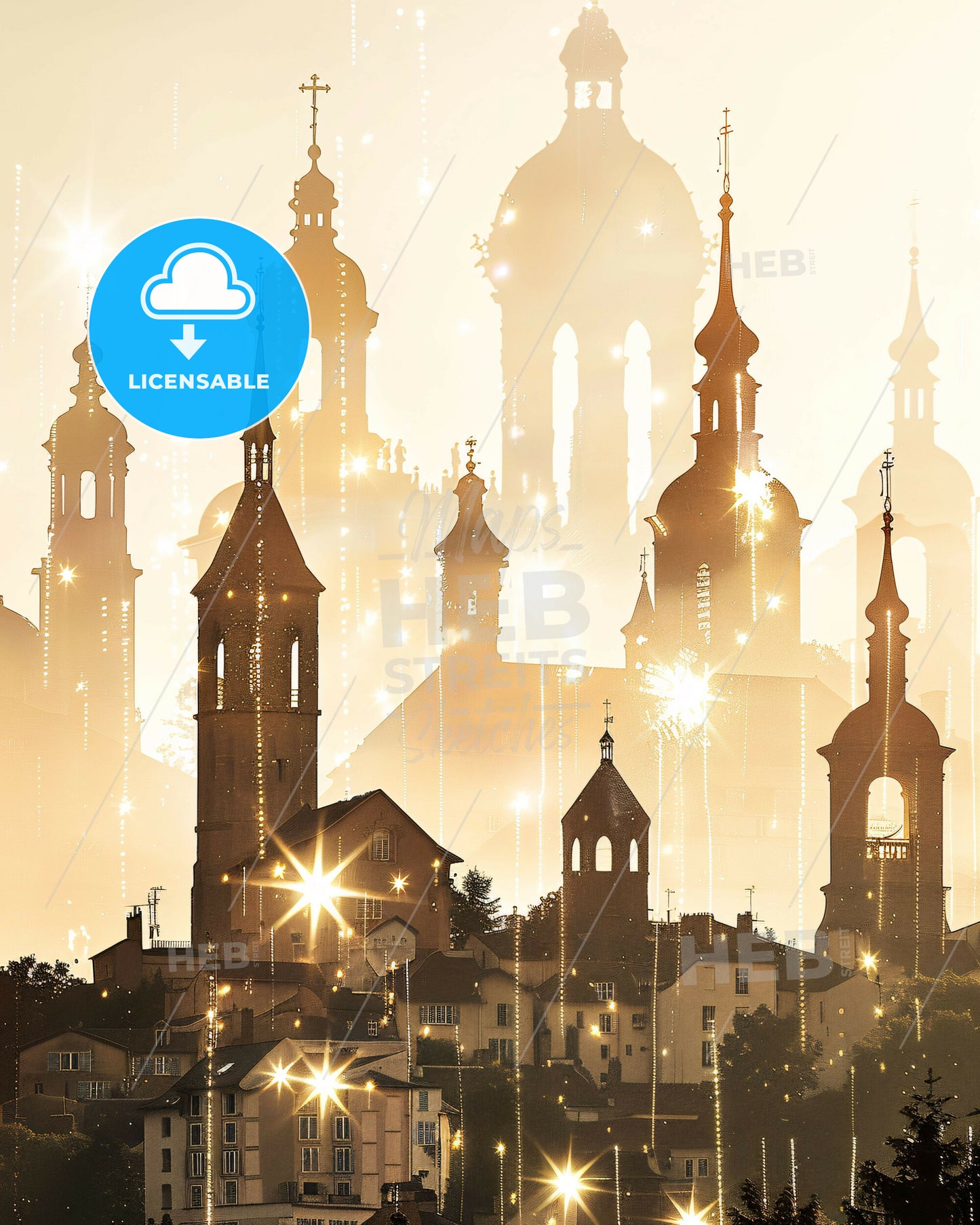 Saint-André City Lights Skyline Double Exposure - A city with towers and towers