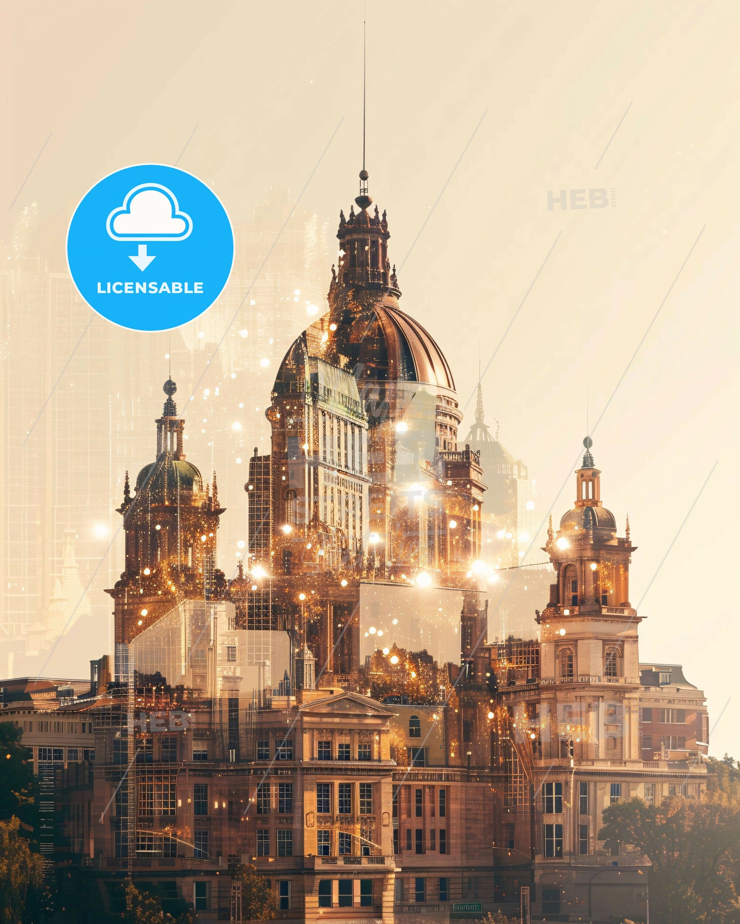 Saint Paul Cityscape Double Exposure Poster Art - A city skyline with many buildings