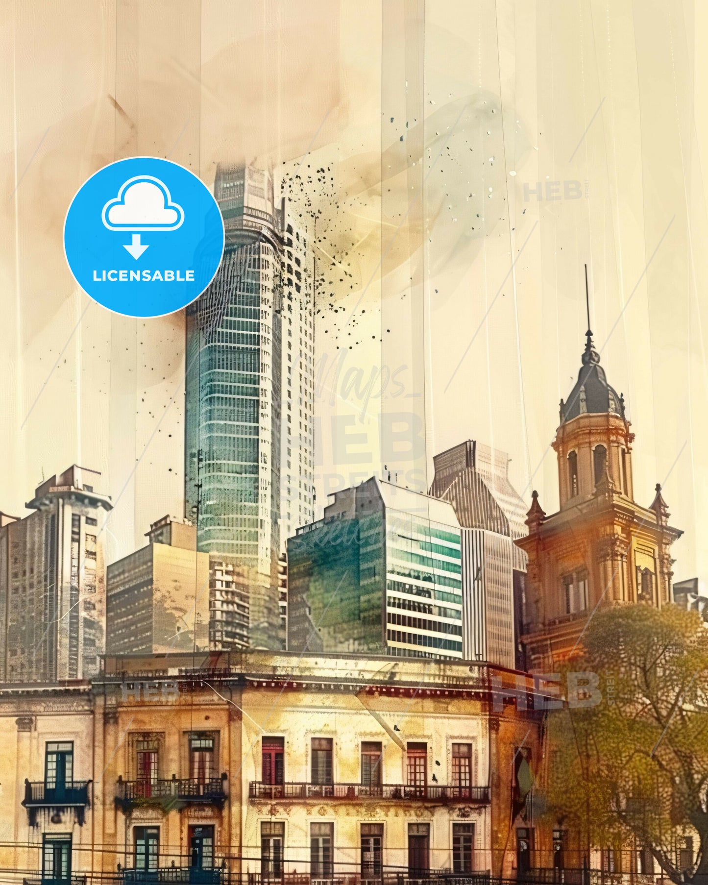 Salta Argentina Skyline Cityscape Art Deco Poster - A city skyline with trees and buildings