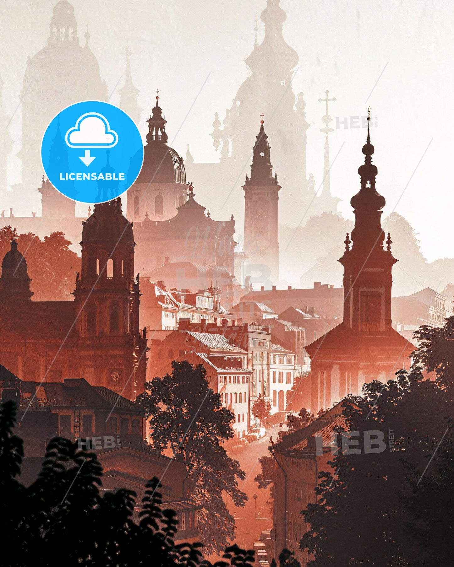 Salzburg Cityscape Composite Poster - A city with many towers and trees