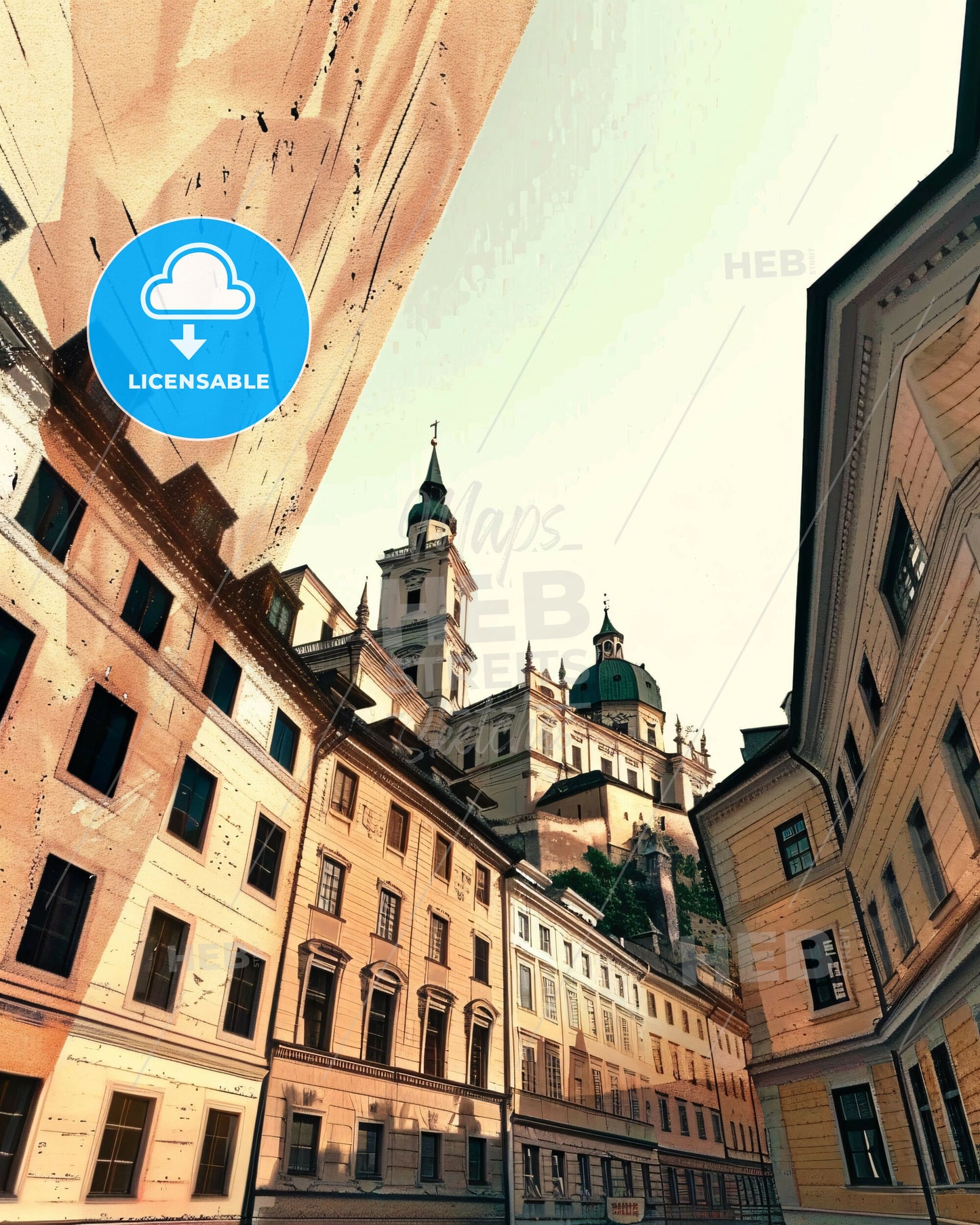 Salzburg: Where Shadows Dance on Beige - A group of buildings with a building on the top
