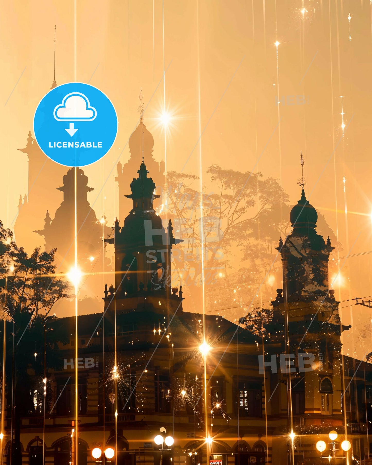 Samarinda Skyline Indonesia Double Exposure - A building with towers and lights