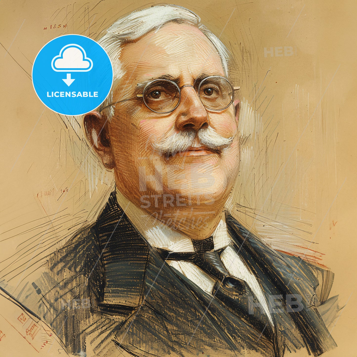 Samuel Insull, 1859 - 1938, American utilities magnate - A Man With A Mustache Wearing Glasses And A Suit