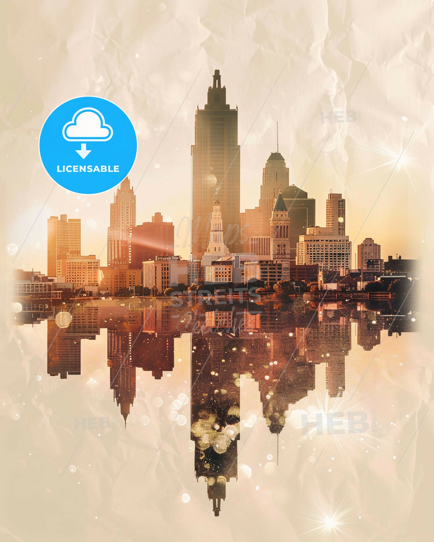 San Angelo City Skyline Double Exposure Poster - A city with a reflection of the sun