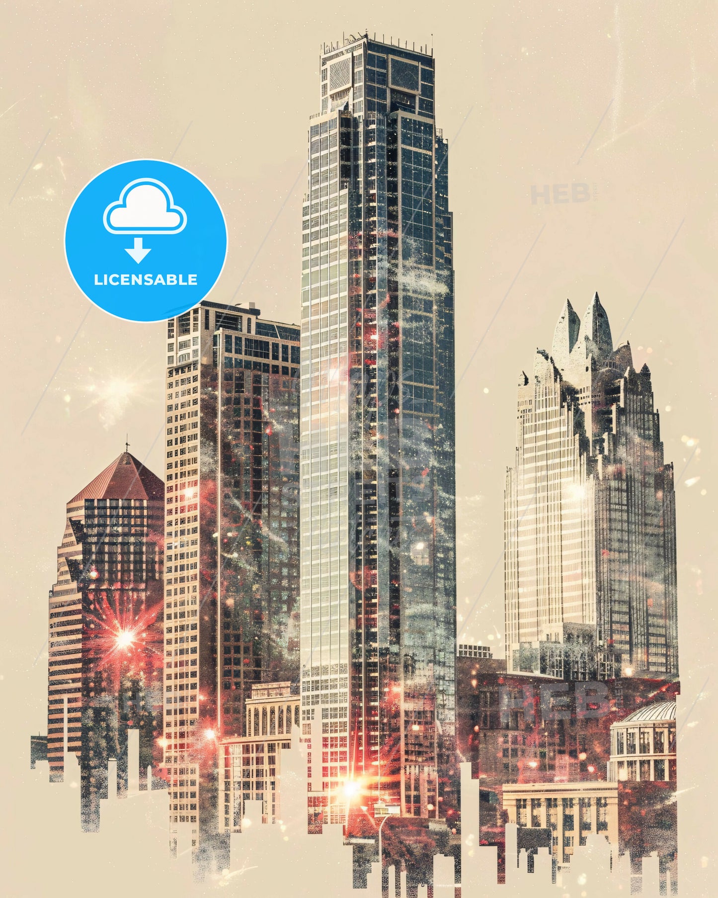 San Antonio City Lightscape Canvas Print - A city skyline with many tall buildings