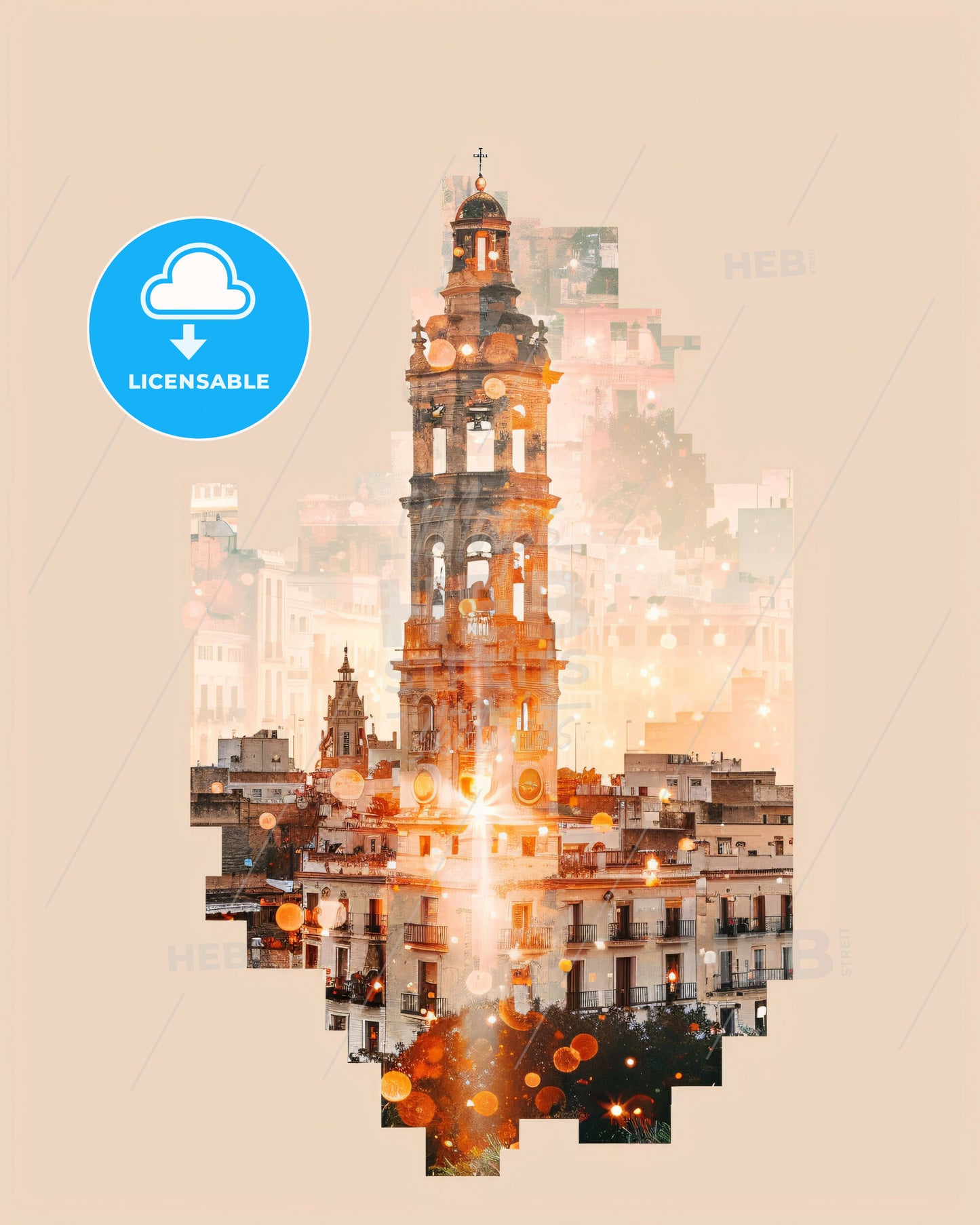 San Blas Skyline Iconic Architecture Art Poster - A building with a tower