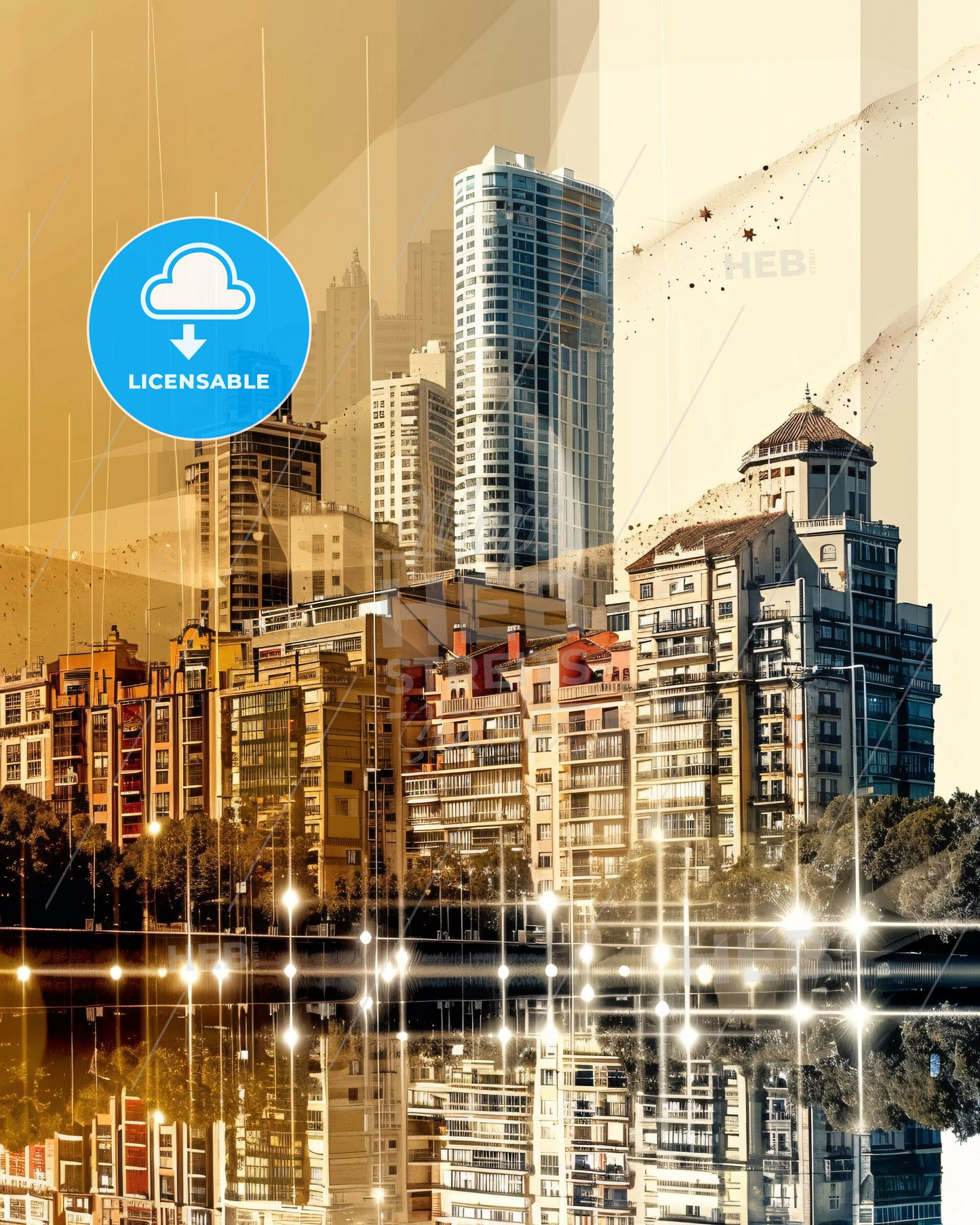 Sant Martà Skyline Art: Double Exposure Delight - A city skyline with many buildings and trees