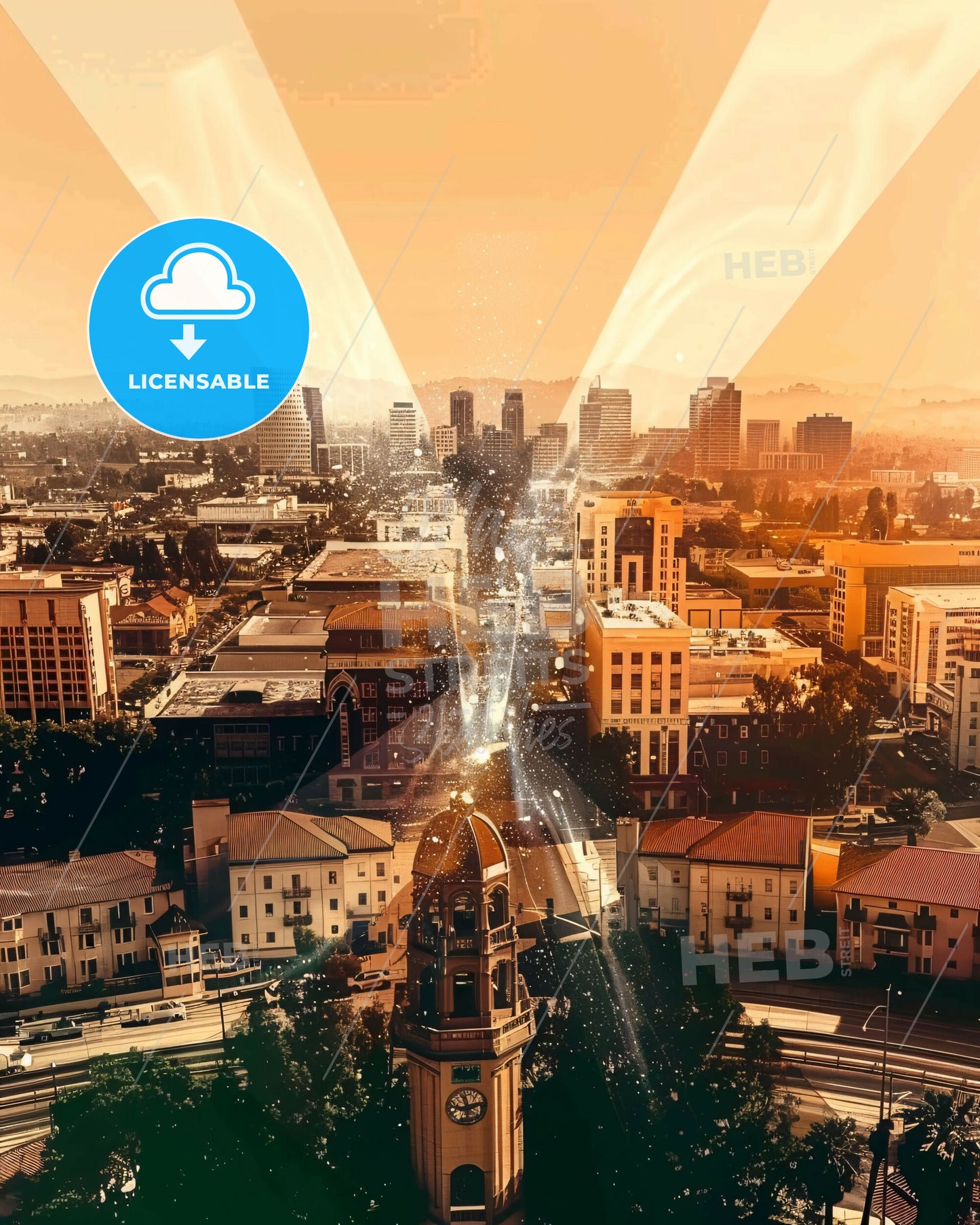 Santa Clara Skyline Artistic Composite Poster - A city with lights coming out of it