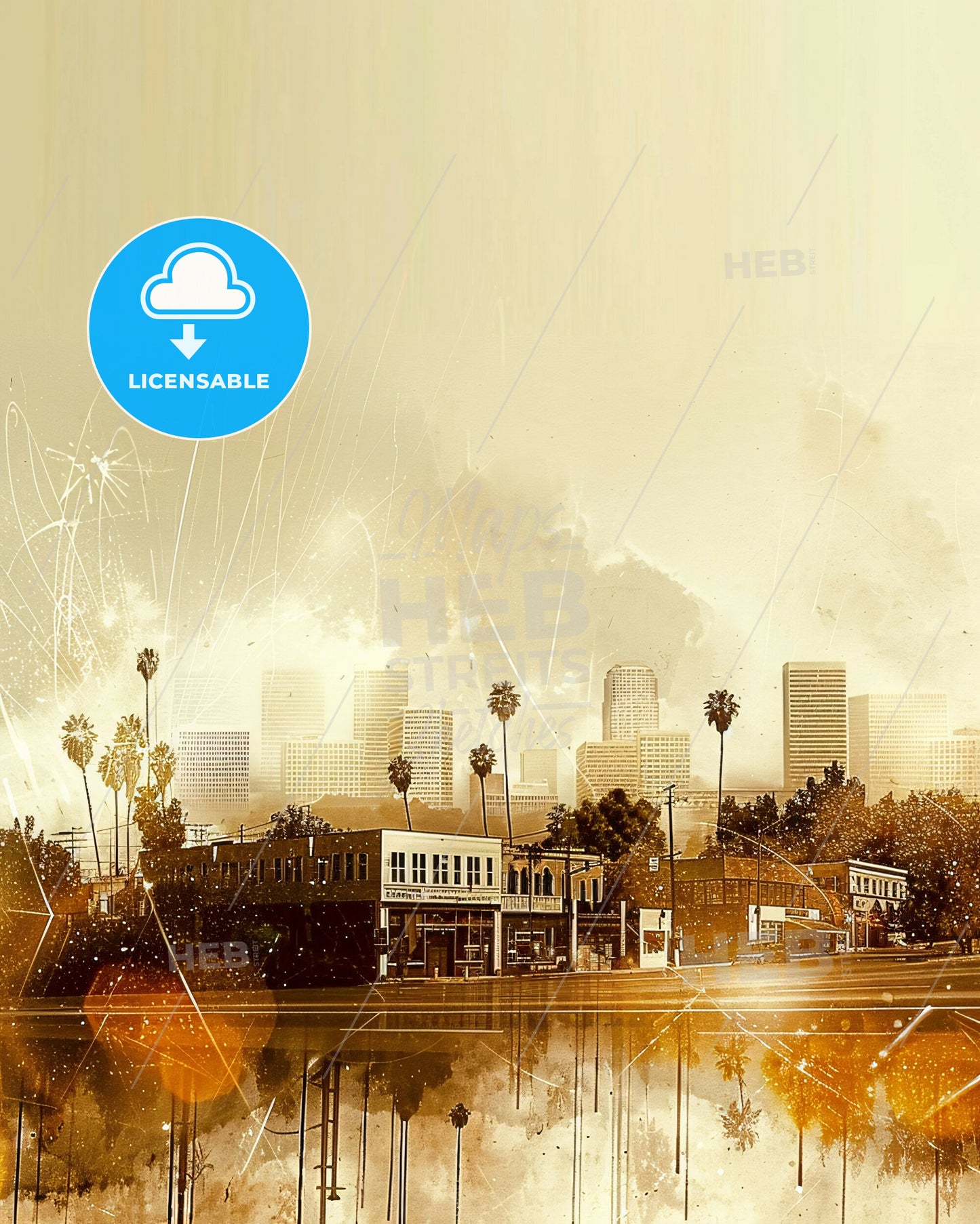 Santa Clarita City Icon Skyline Pop Art - A city with buildings and fireworks