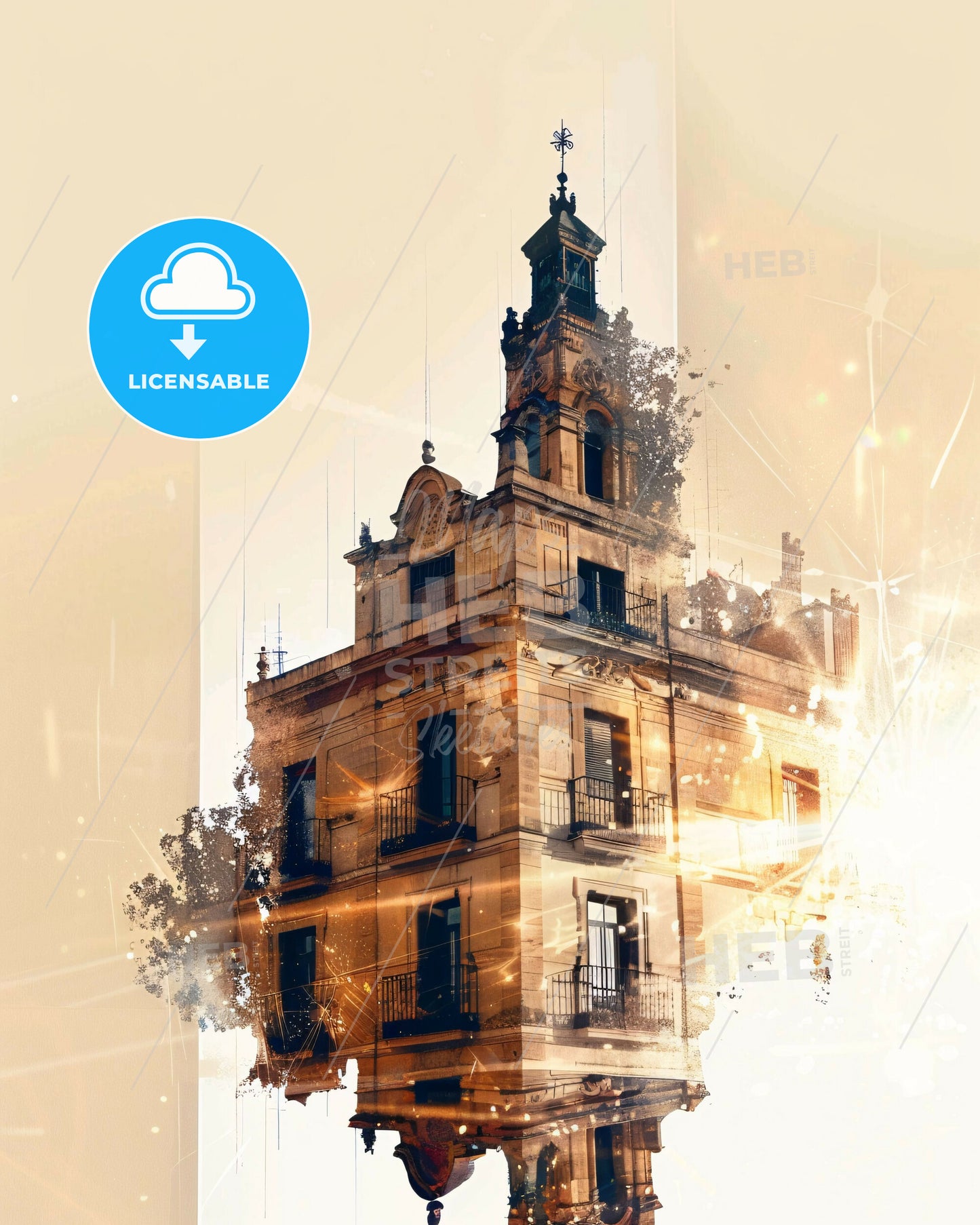 Santa Coloma Skyline Sunset Composite - A building with a tower