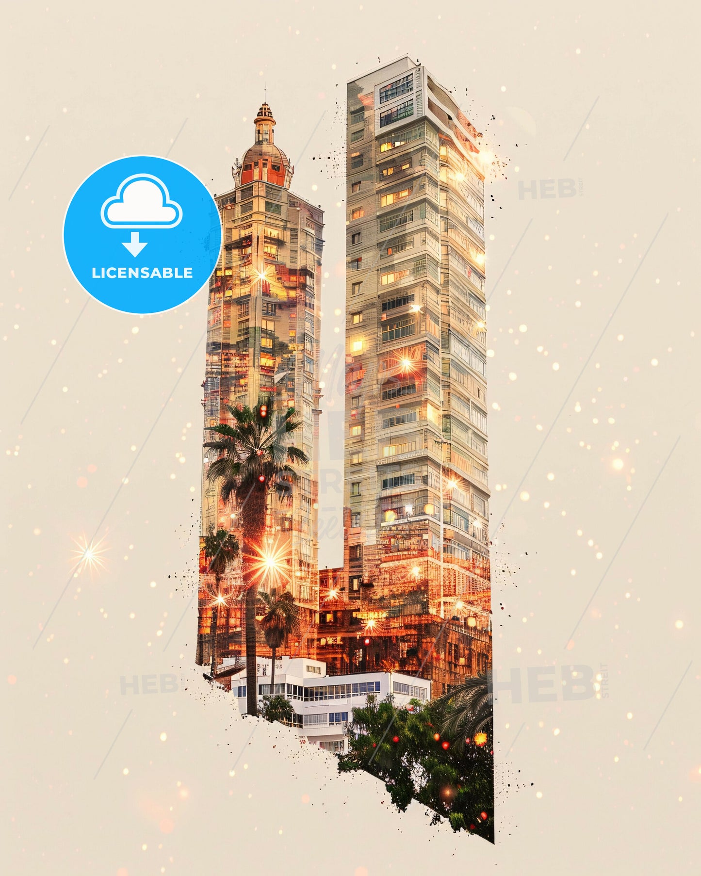 Santa Cruz Cityscape Art with Local Icons - A double exposure of a city