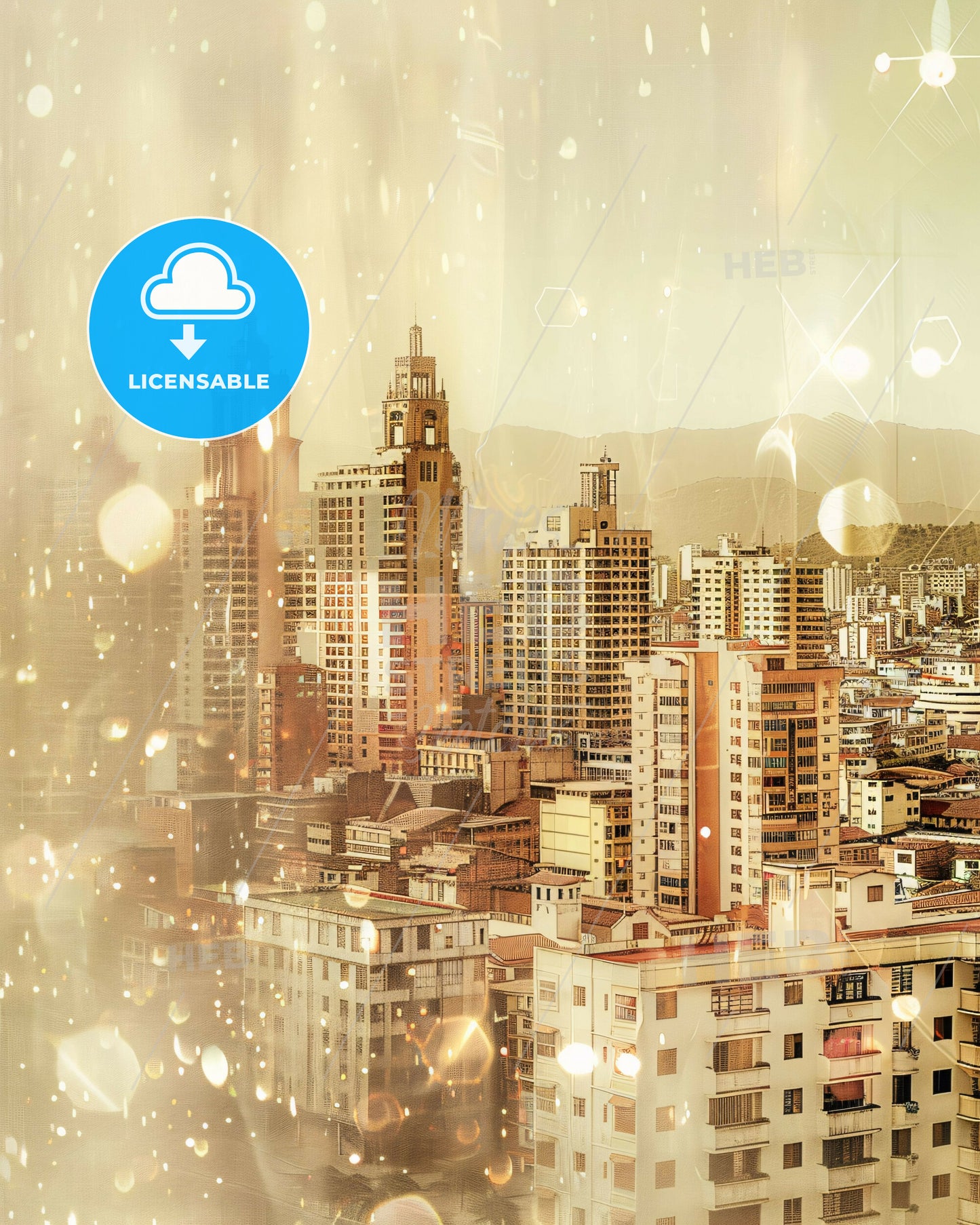 Santa Marta Skyline Double Exposure Magical Colombian City Lights - A city with many tall buildings