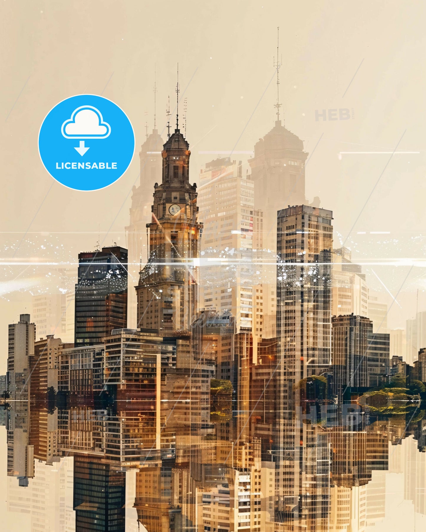 Sao Paulo City Skyline Double Exposure Composite Art - A city skyline with many tall buildings