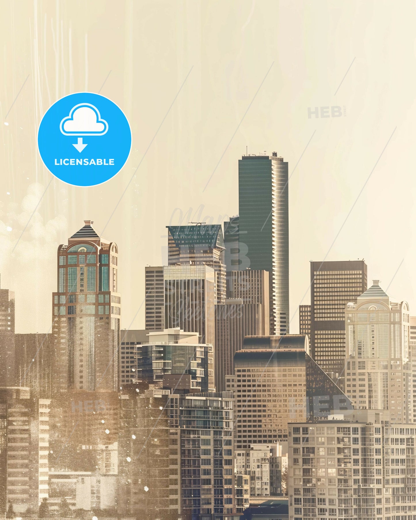 Seattle Skyline Double Exposure Composite Art Cityscape - A city skyline with tall buildings