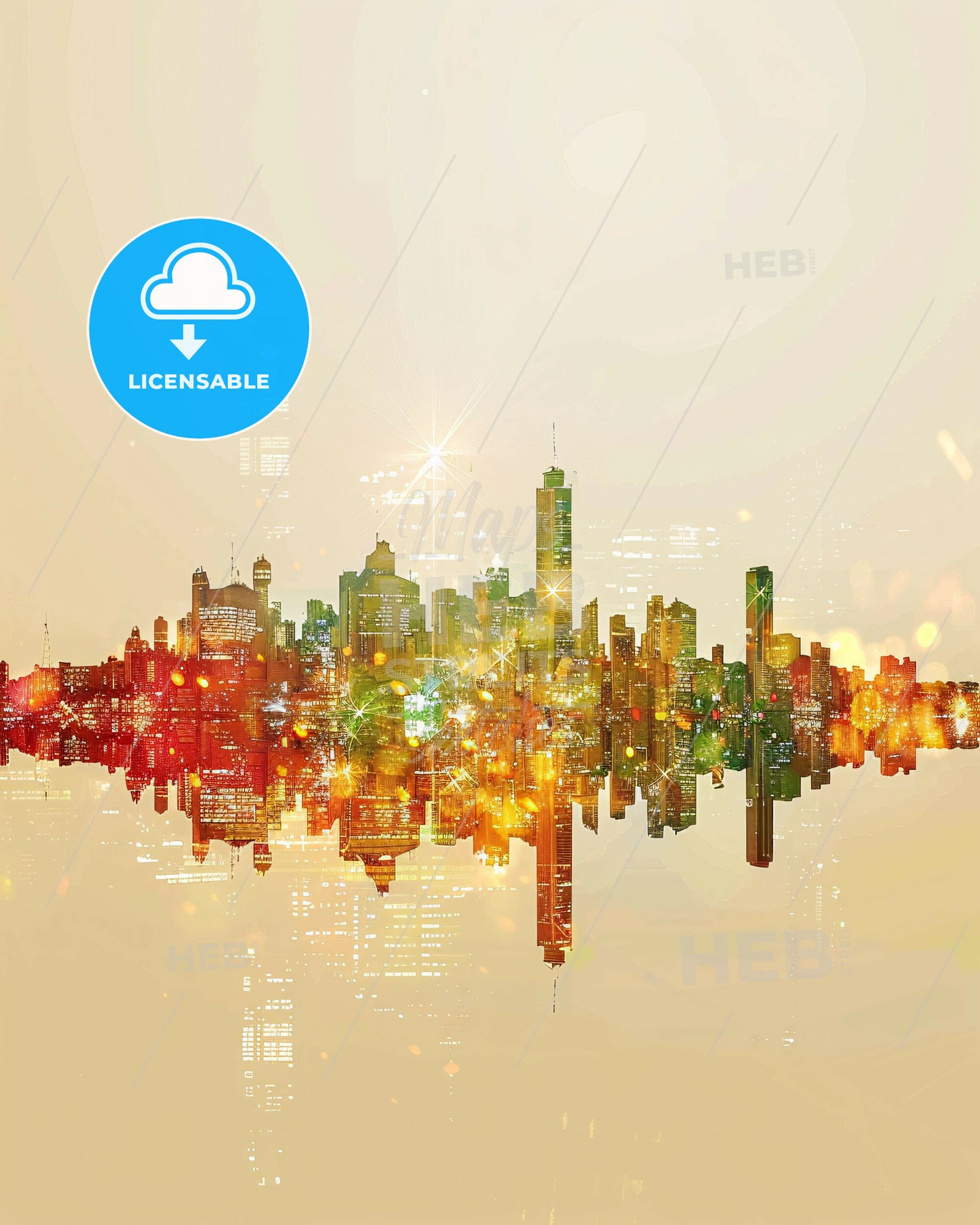 Serra Skyline Double Exposure City Lights - A city skyline with lights