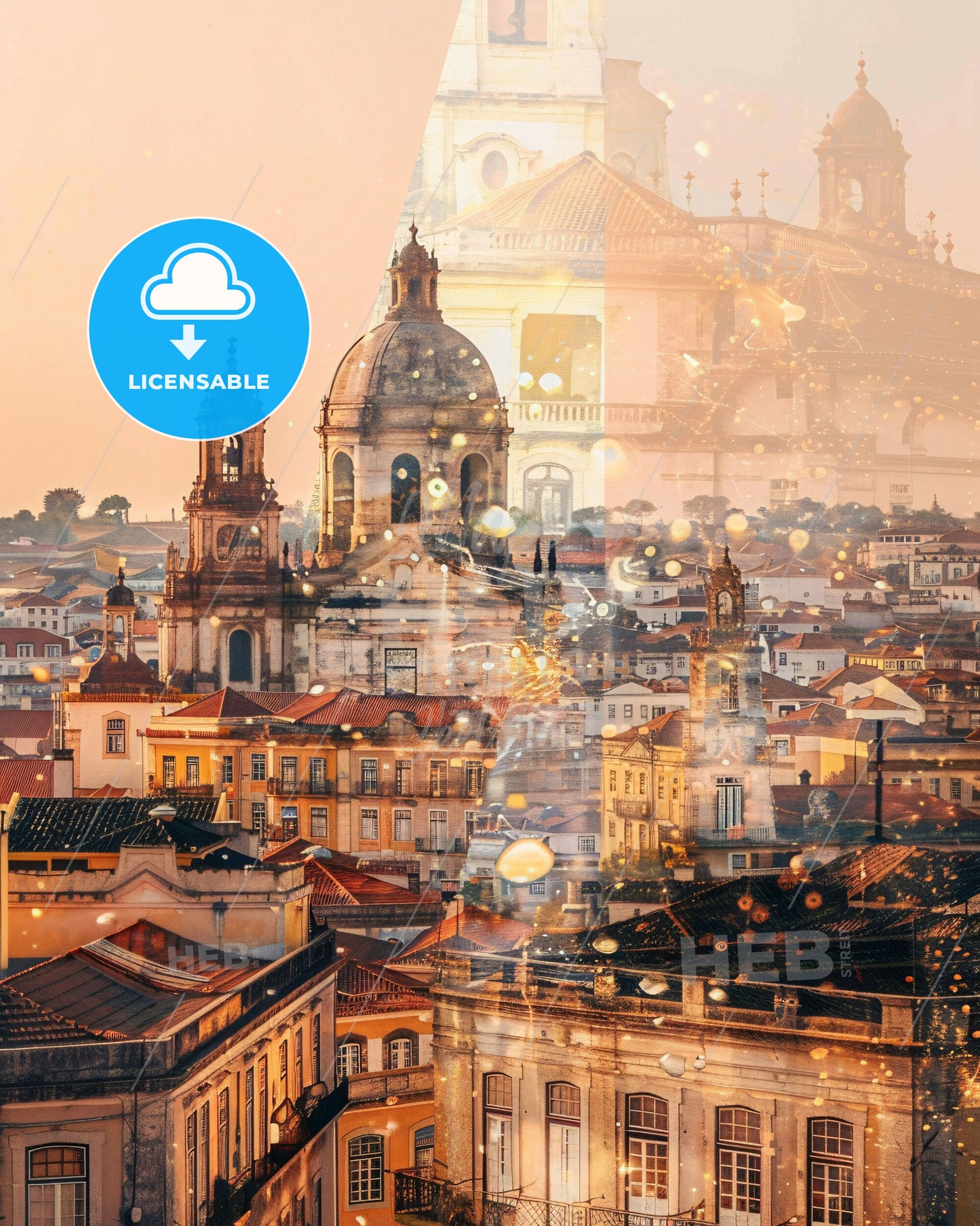 Setubal City Skyline Double Exposure Composite Art - A city with many buildings