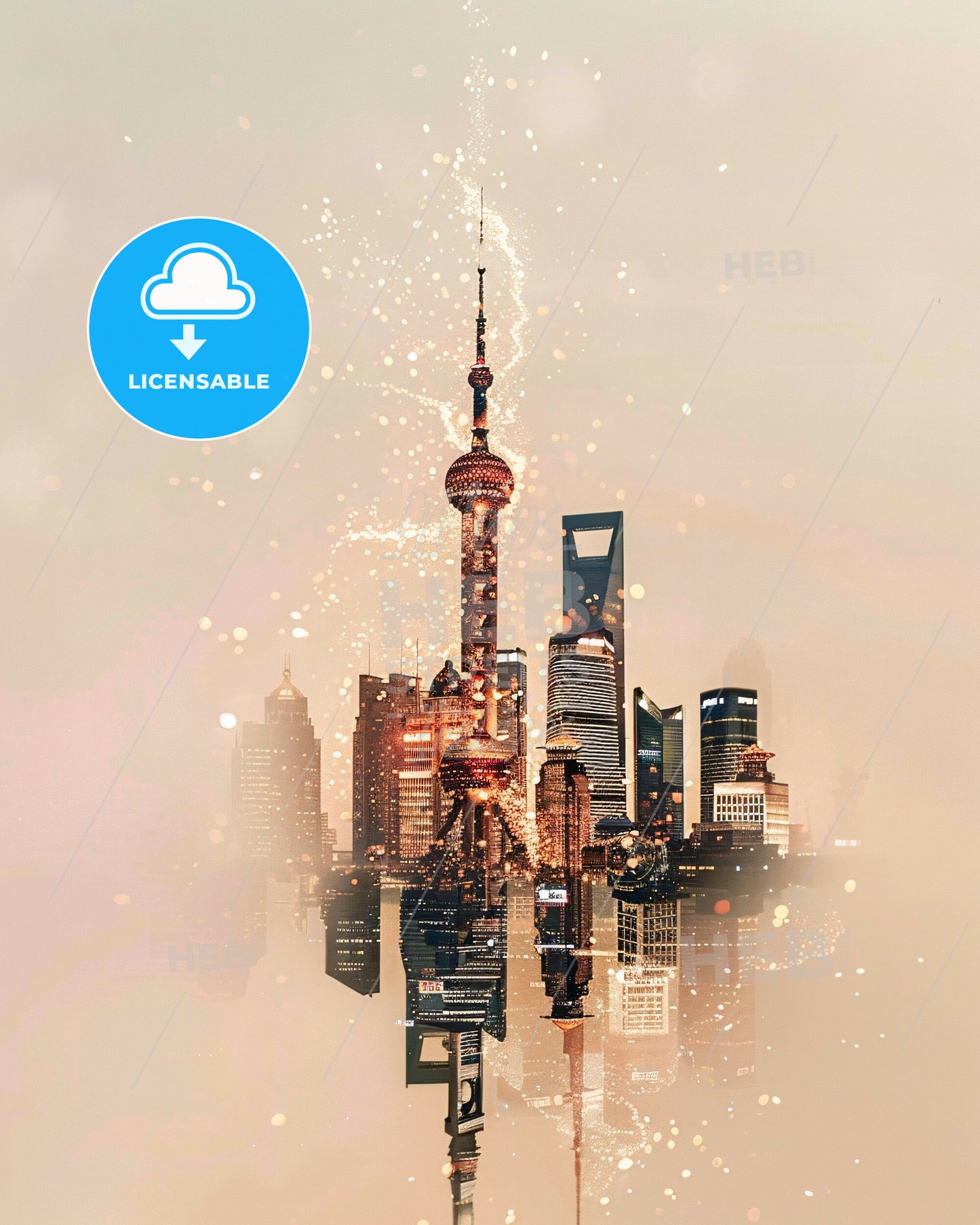 Shanghai Skyline Fusion Lights - A city skyline with a tower