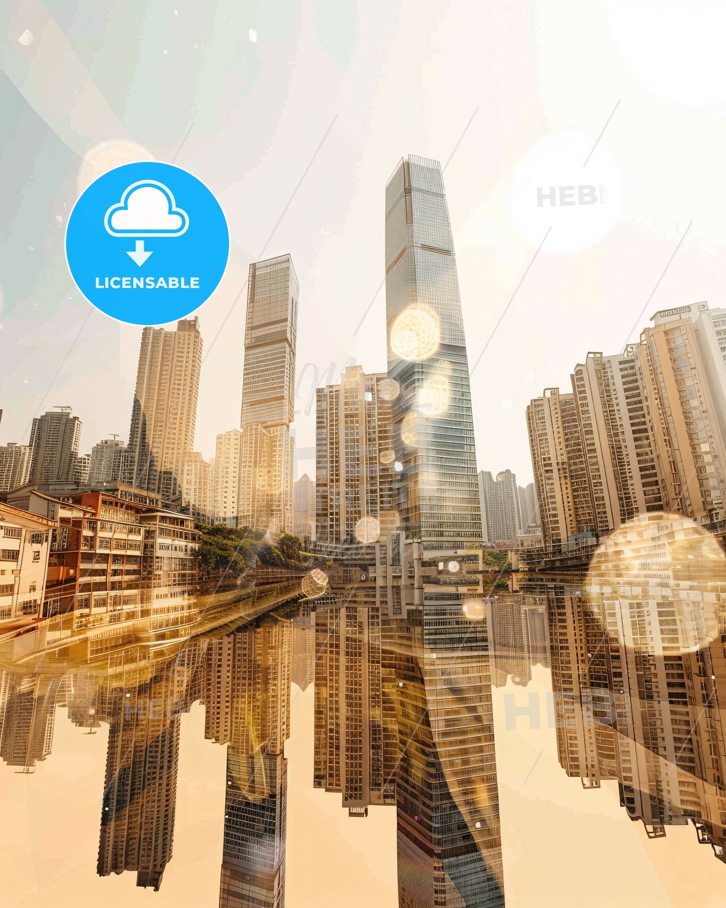 Shenzhen Skyline Double Exposure Art Poster - A city with many tall buildings