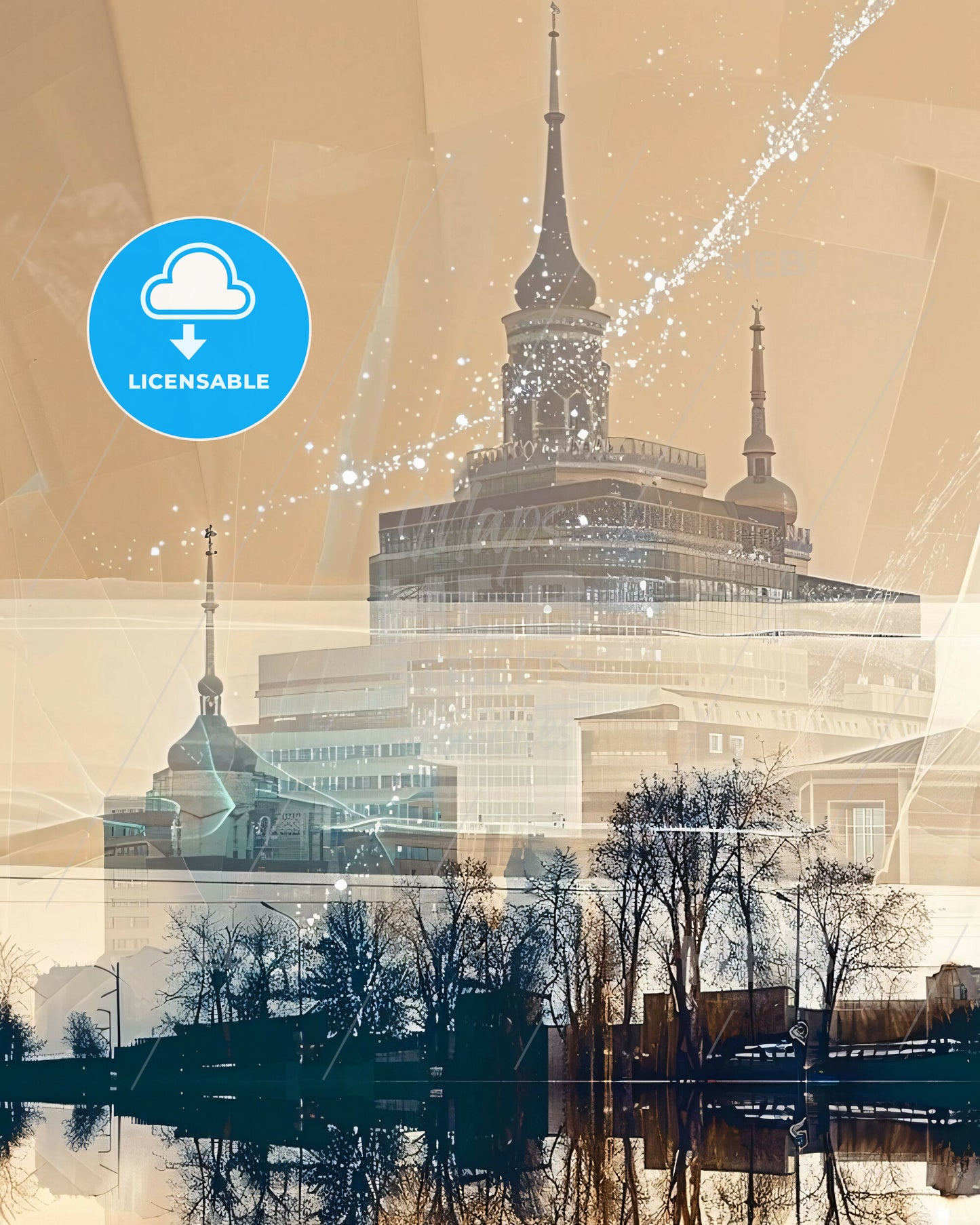 Shymkent Cityscape Composite Art Poster - A cityscape with a building and trees