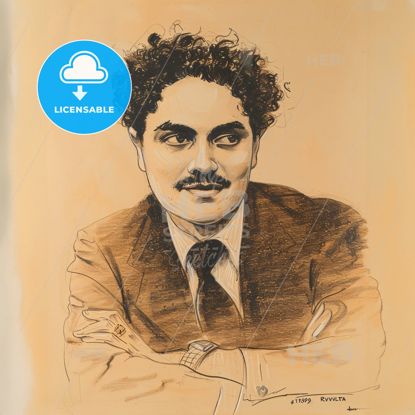 Silvestre Revueltas, 1899 - 1940, Mexican composer - A Drawing Of A Man With Curly Hair