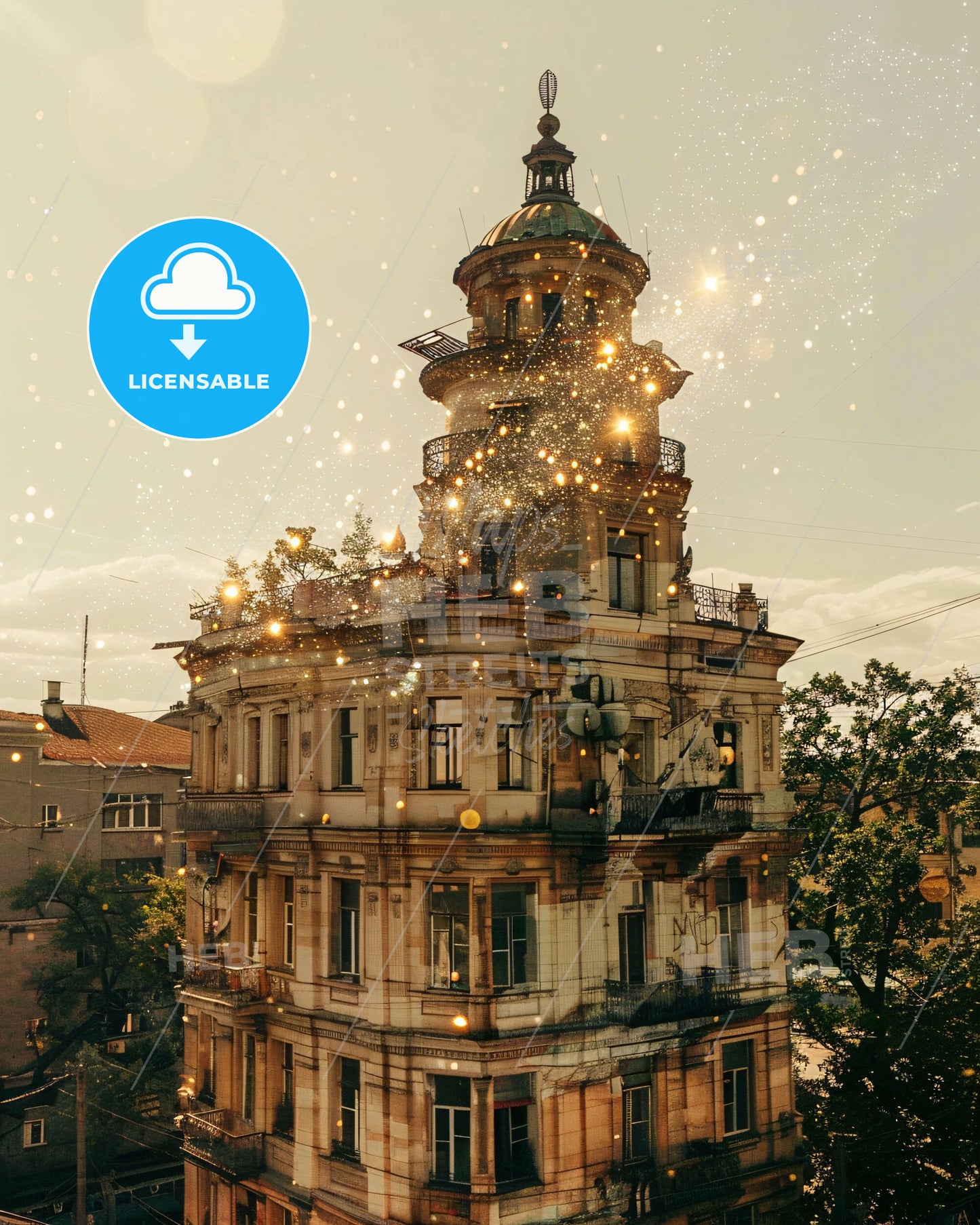 Simferopol: Skyline and Icons Double Exposure Art - A building with lights on it