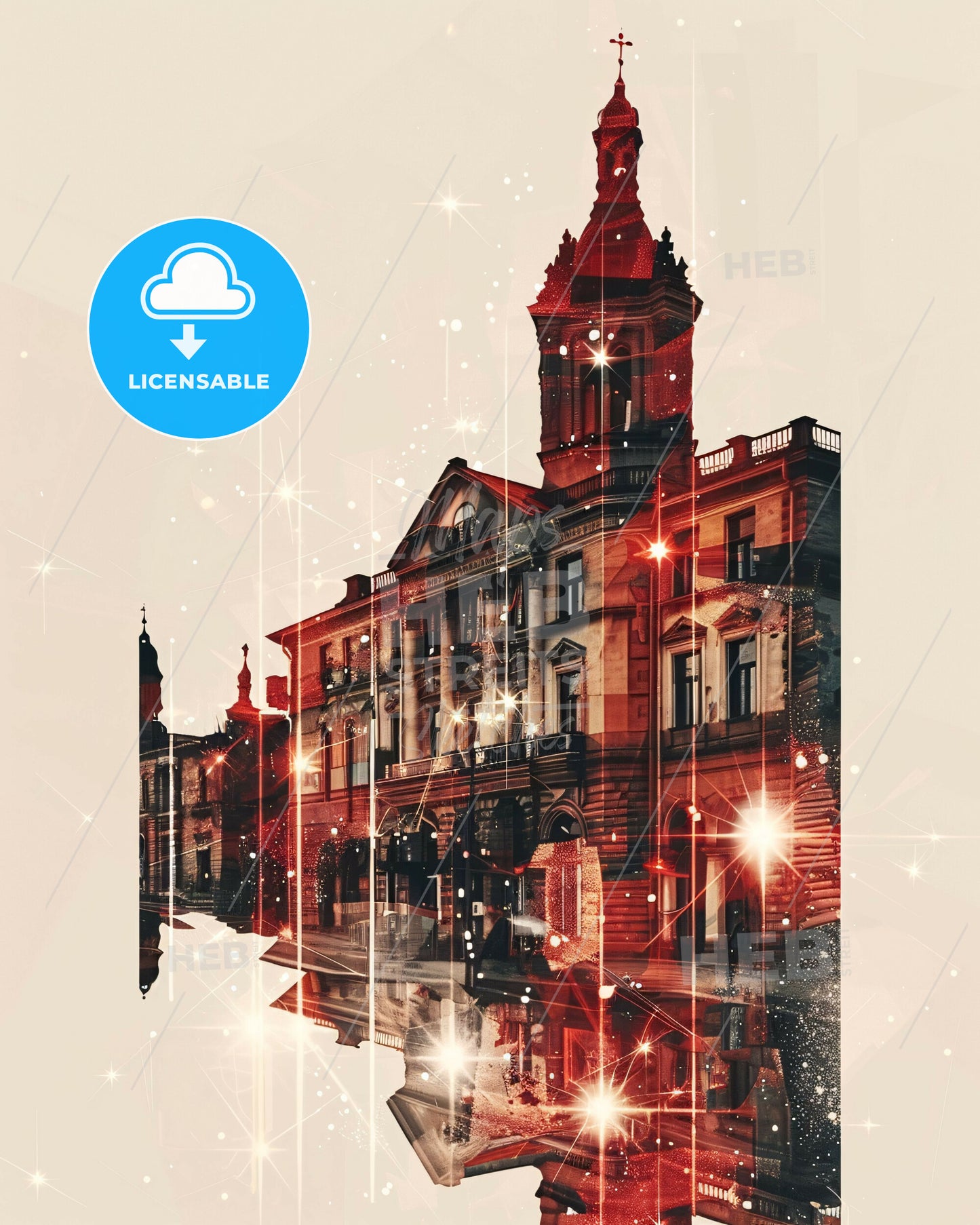 Simferopol, Ukraine: City Skyline and Landmarks Poster - A building with a tower and lights