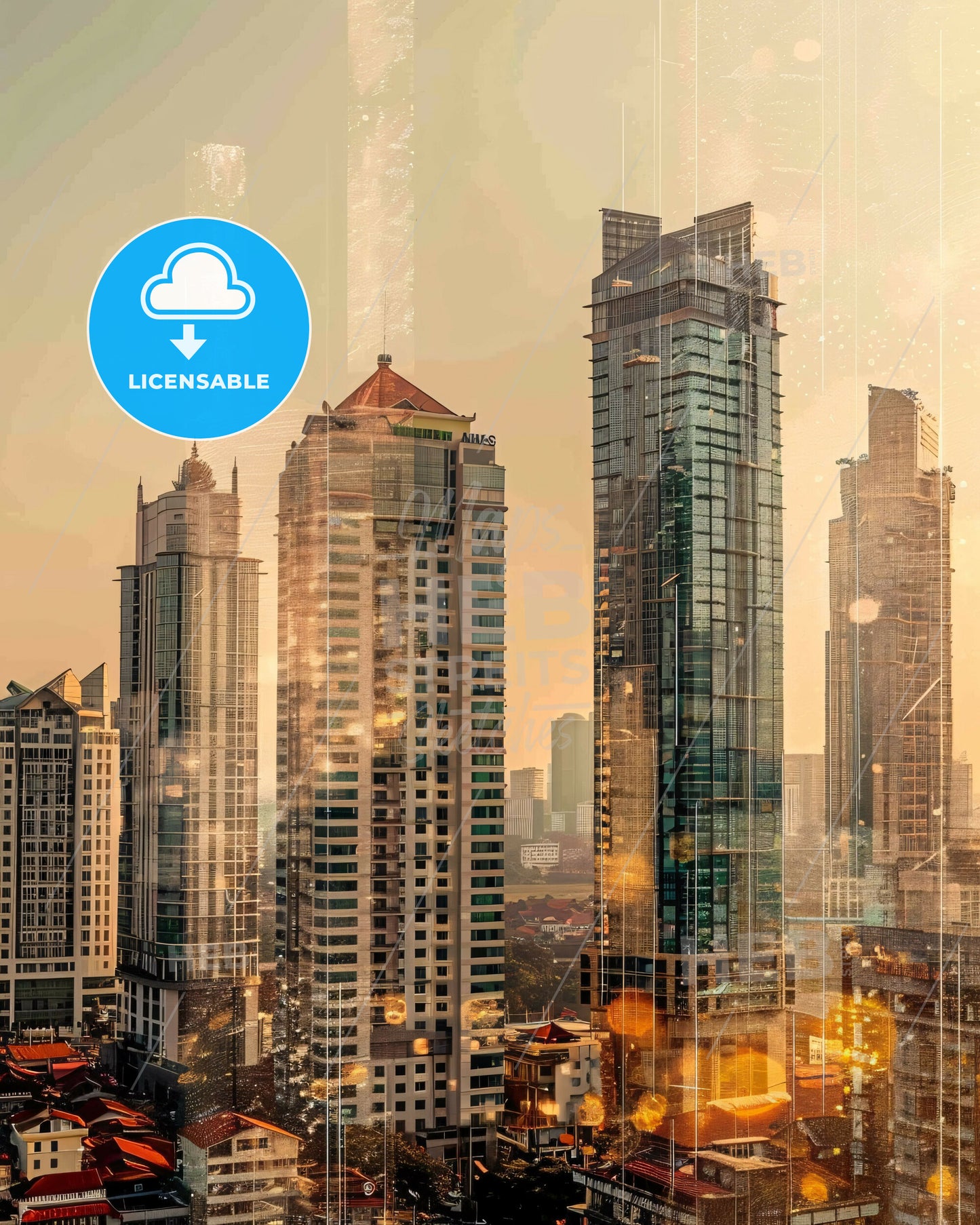 South Tangerang Skyline Composite Art Poster - A city skyline with many tall buildings