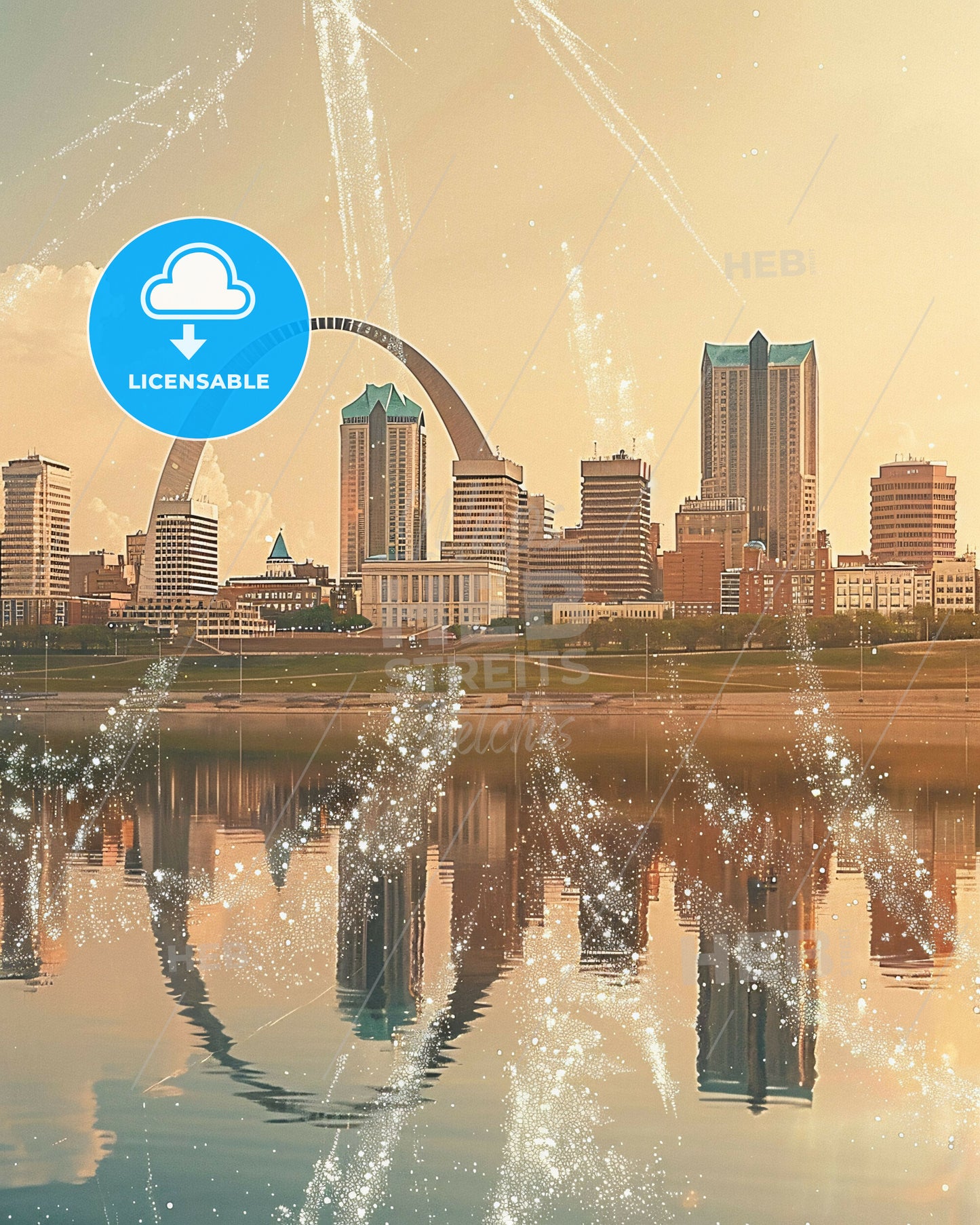 St. Louis Skyline Tapestry with Local Architecture - A city skyline with a large arch over water