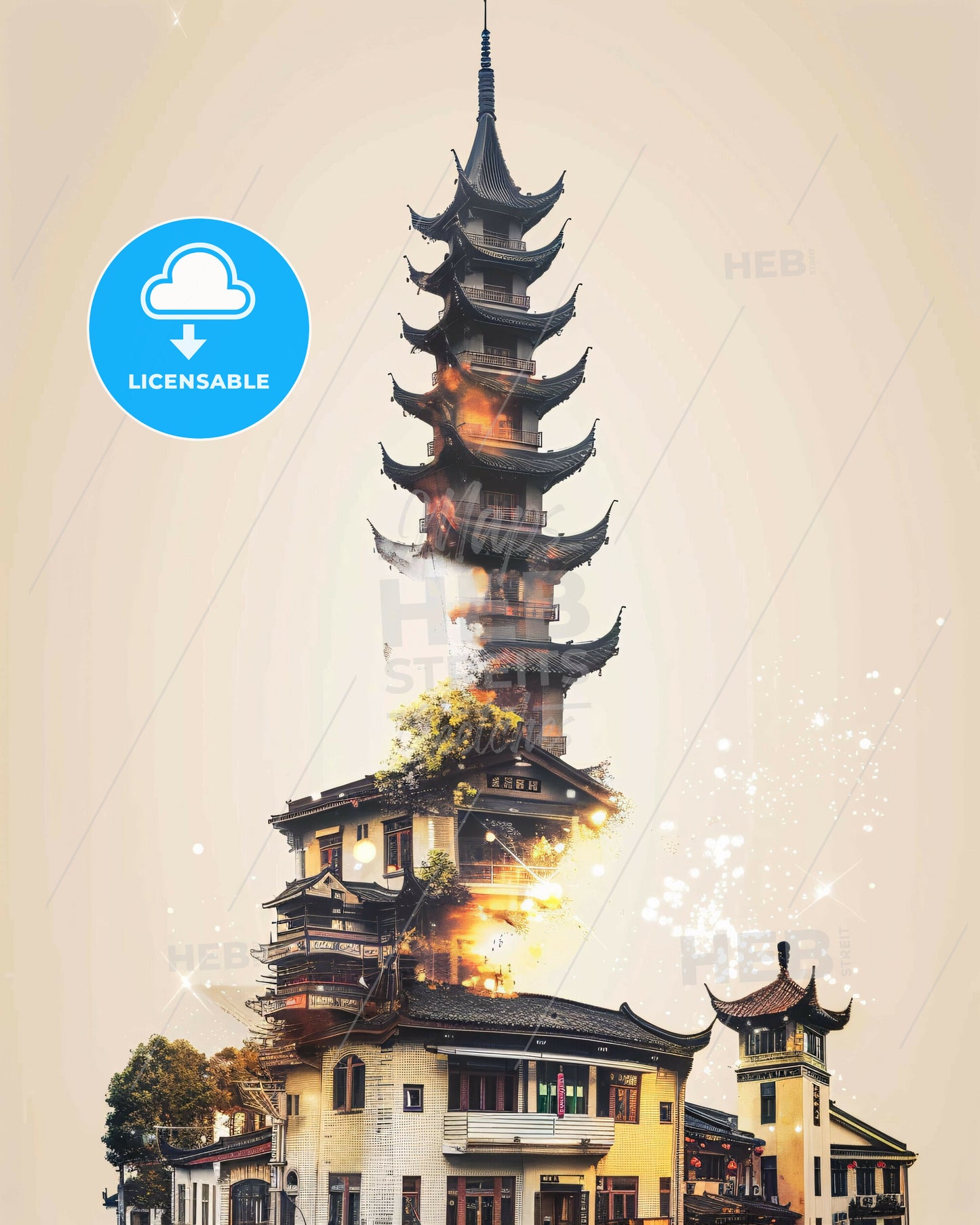 Suqian City Scape Double Exposure Art Skyline - A building with a tall tower