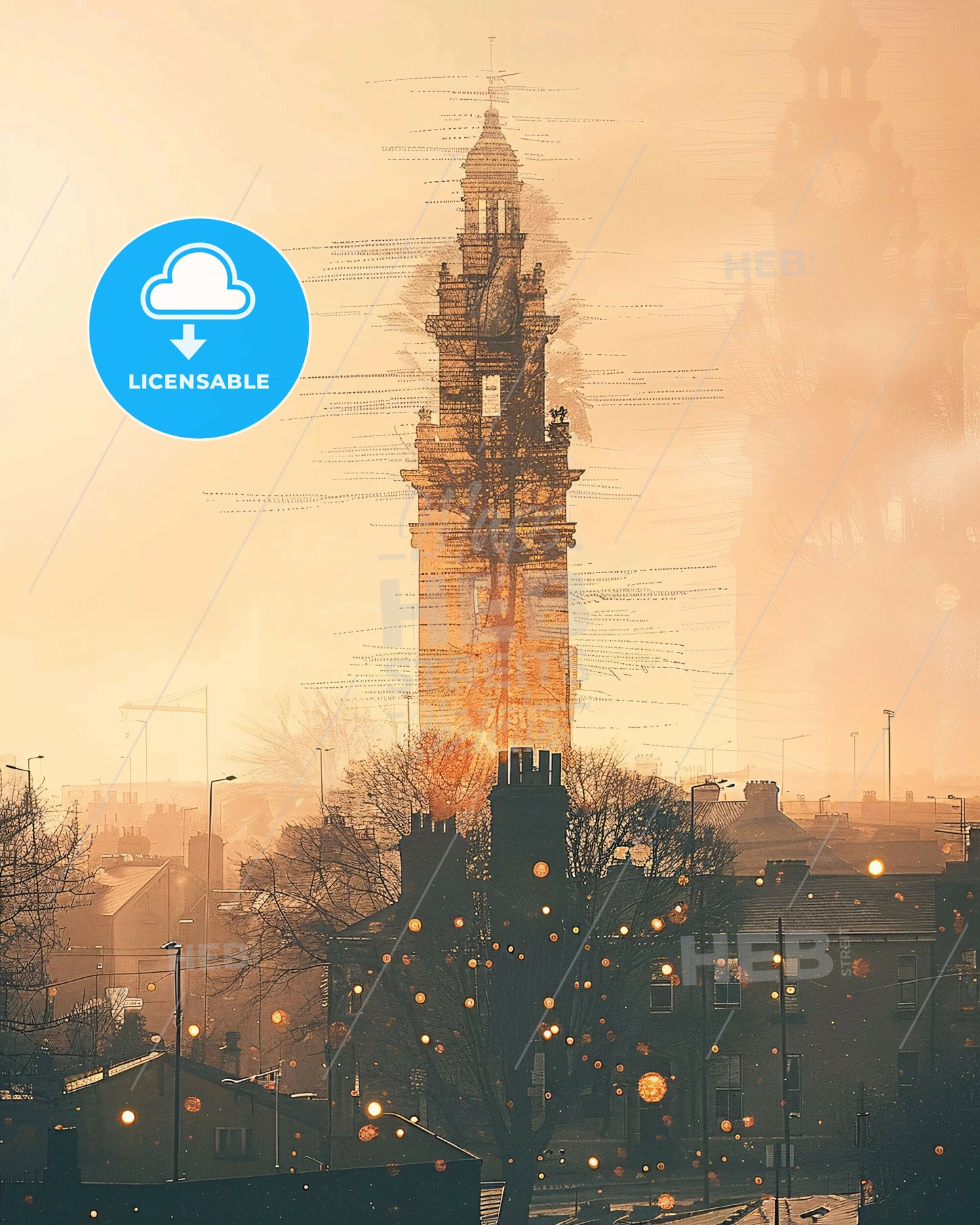 Swords Skyline Ireland Poster Art Silhouette - A tall tower in a city