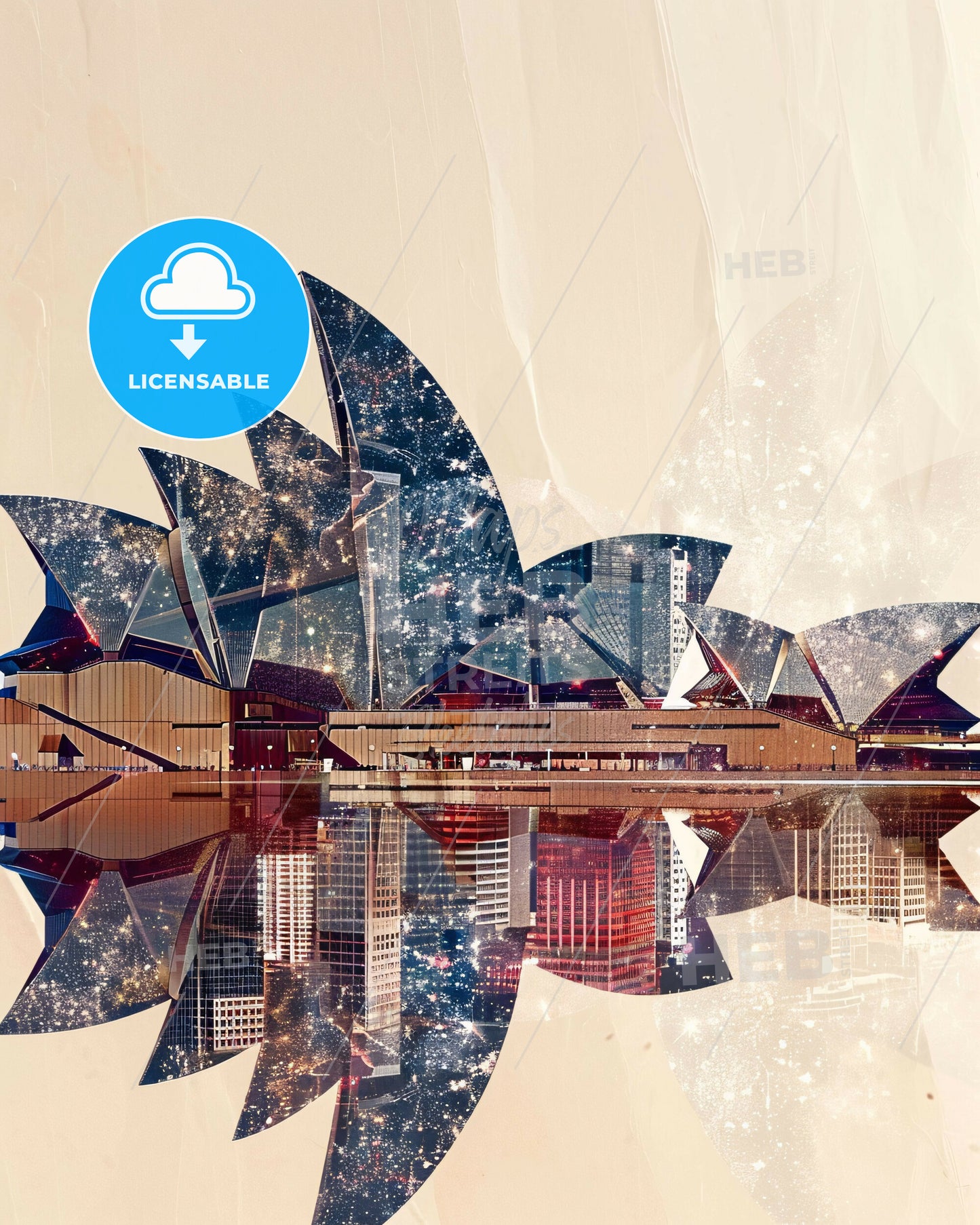 Sydney Skyline, Bright Double Exposure Art Poster - A building with a reflection of a city