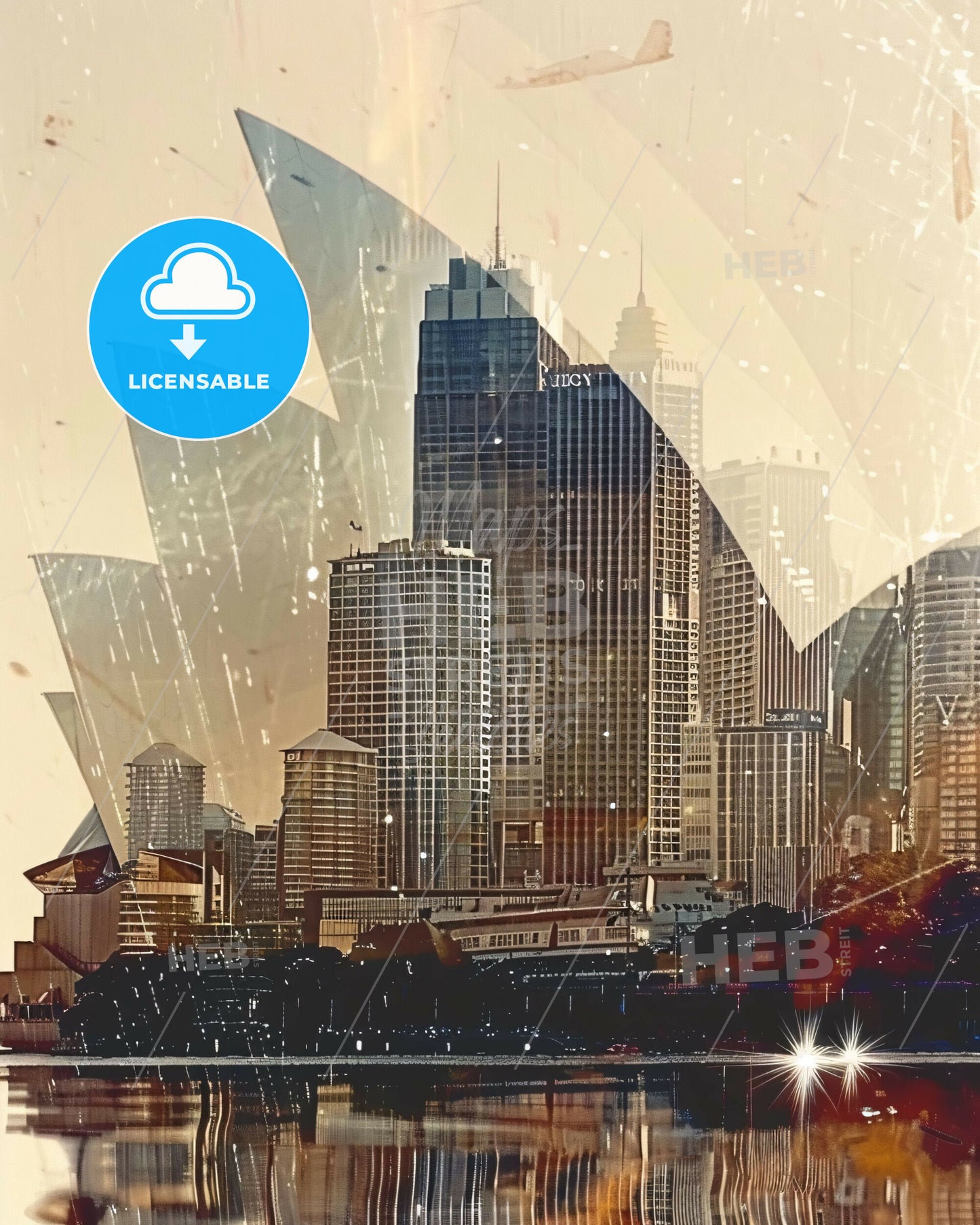 Sydney Skyline Double Exposure Art Print - A city skyline with many tall buildings