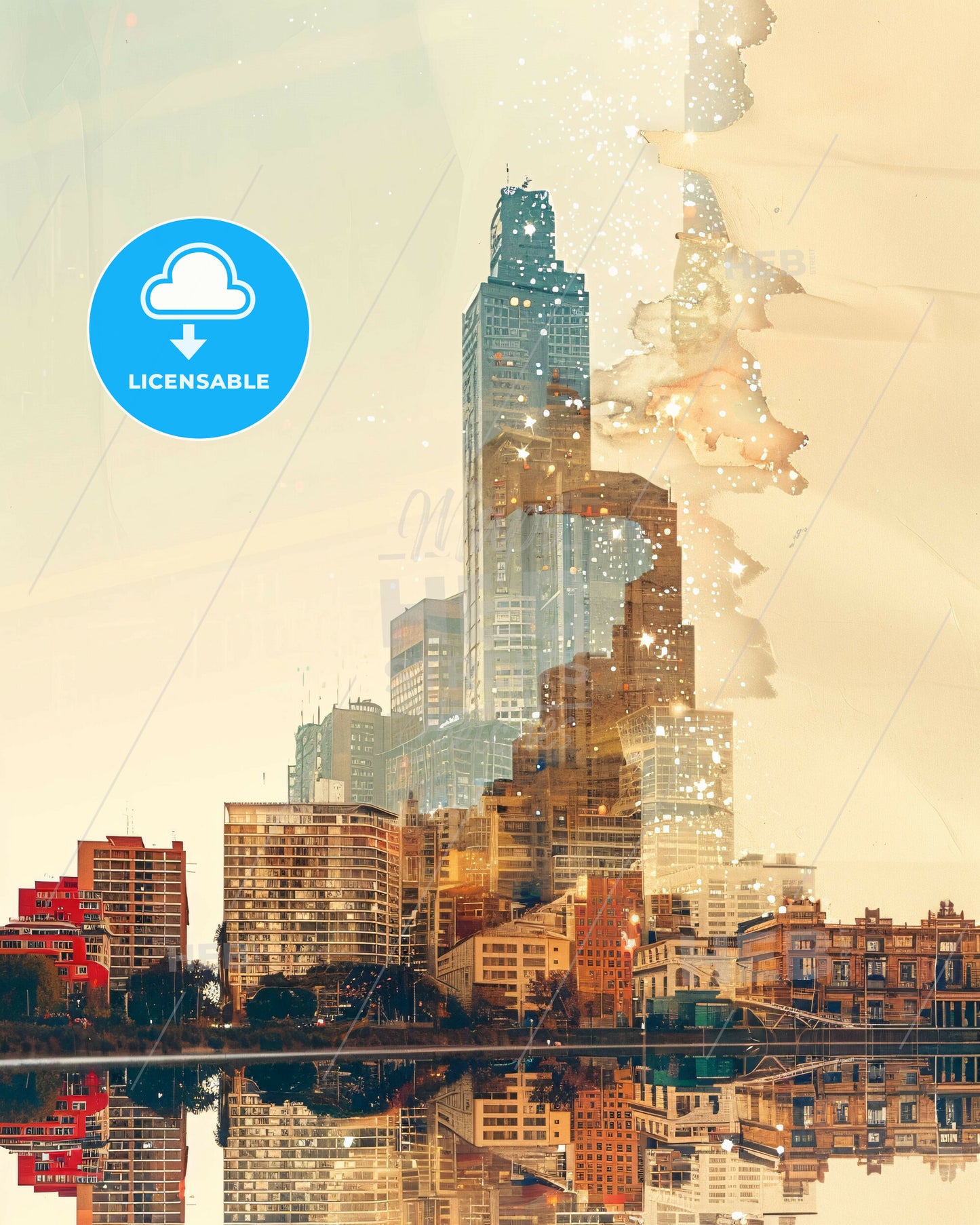 Talcahuano Chile Cityscape Skyline Icon Artwork - A city skyline with water and buildings