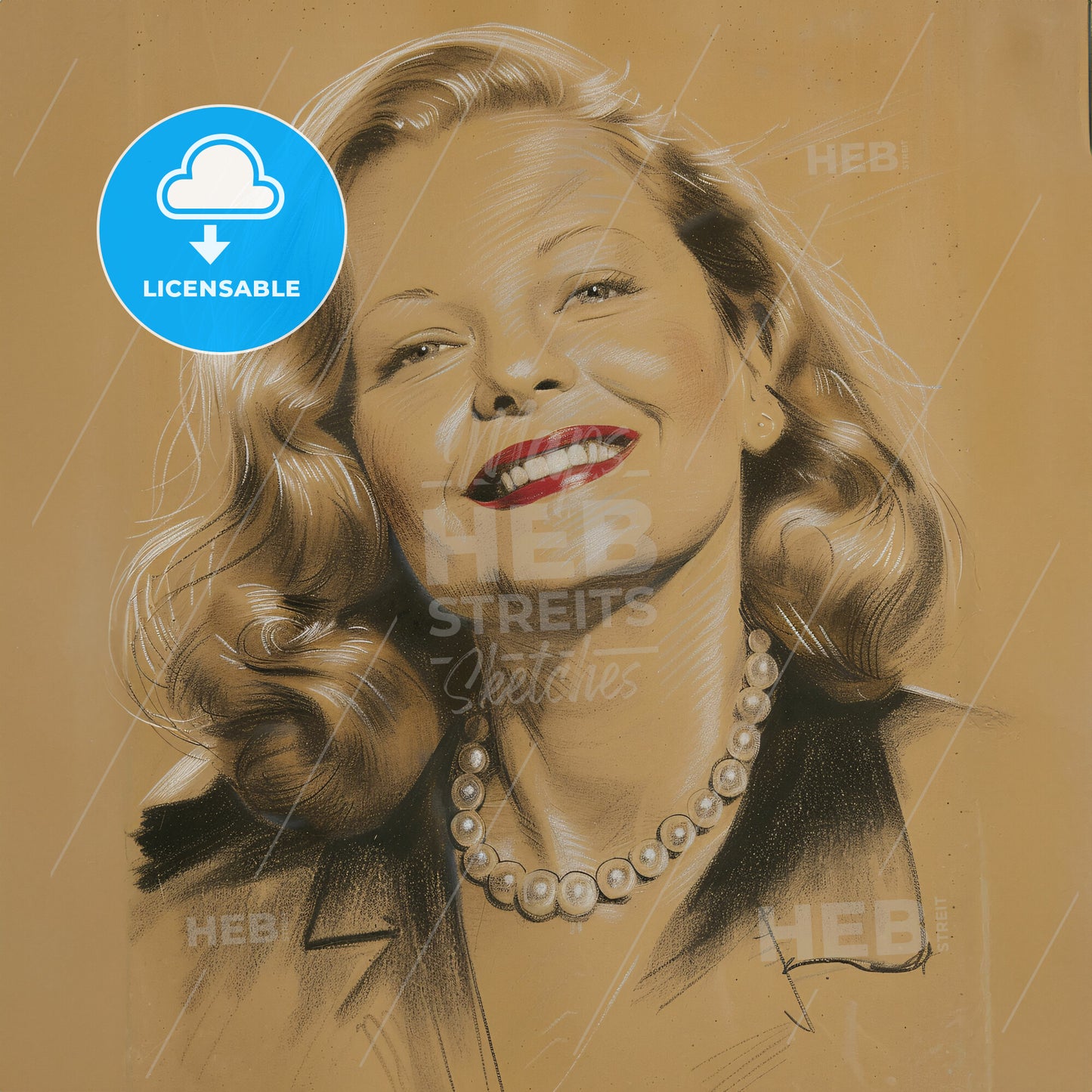 Tallulah Bankhead, 1902 - 1968, American actress and socialite - A Drawing Of A Woman Smiling
