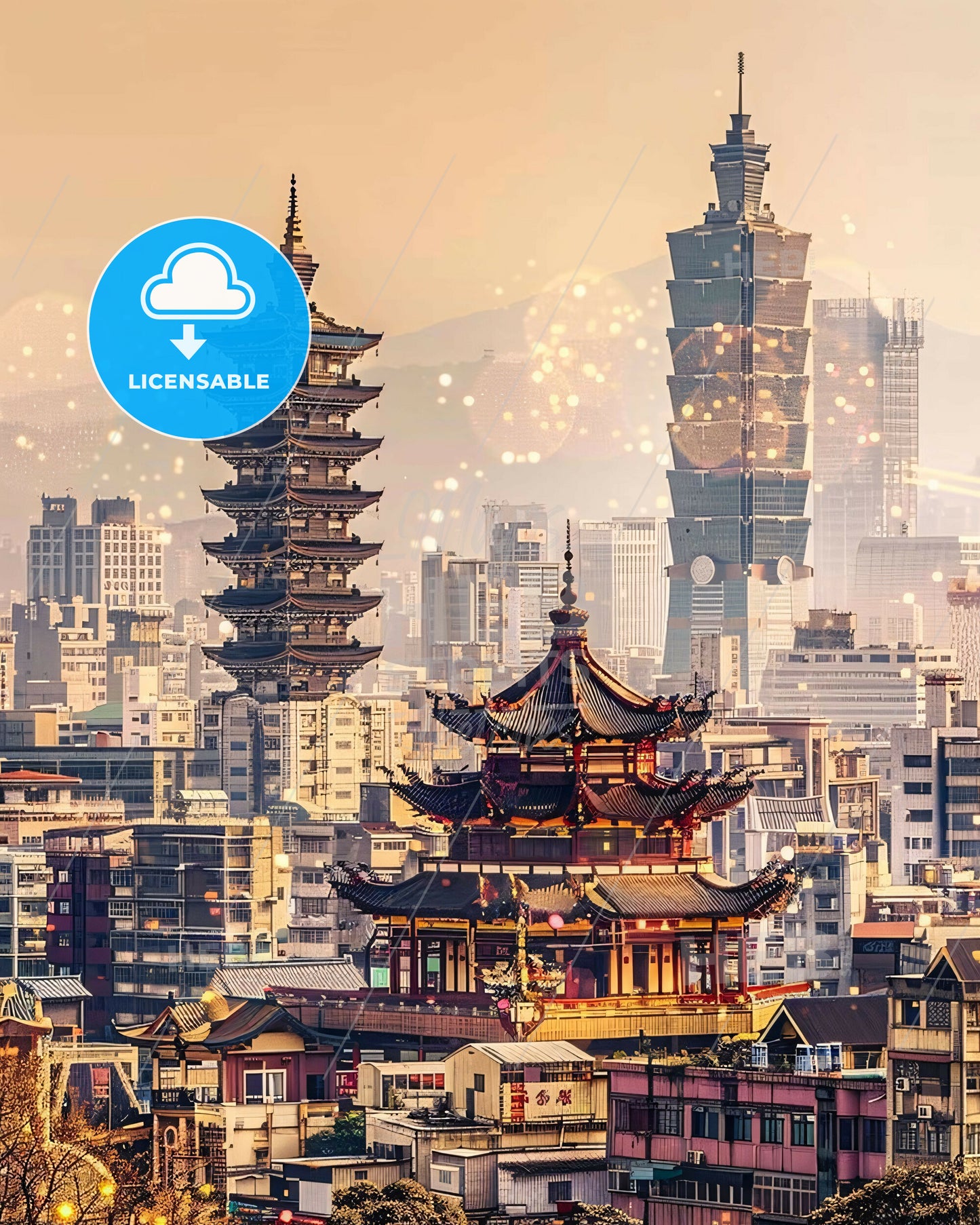 Taoyuan Taiwan City Lights Skyline Art Poster - A city with tall buildings