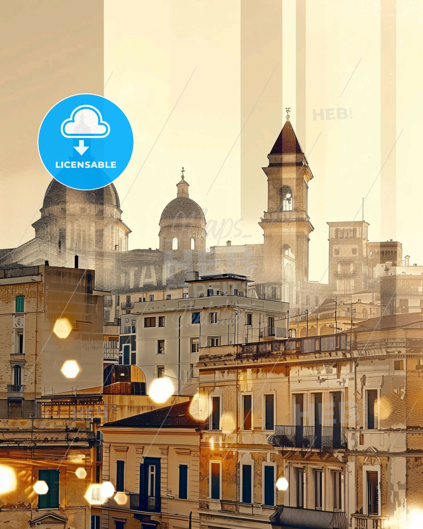 Taranto Skyline Poster: Double Exposure Art - A city with many buildings