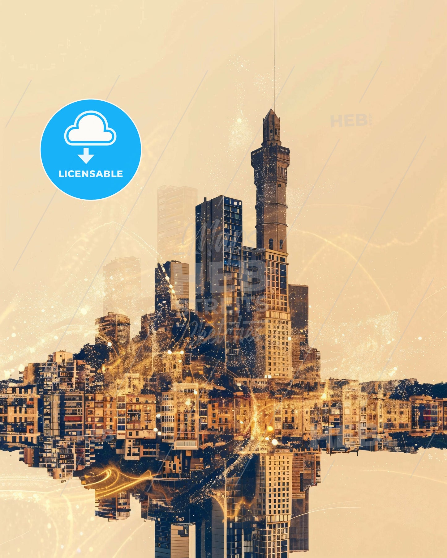 Tarragona City Skyline Double Exposure Composite Design - A city with many tall buildings