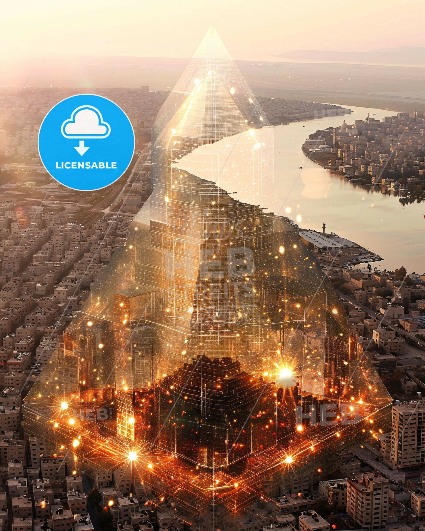 Tartus Syria Dreamlike Double Exposure Poster Art - A city with a triangular structure