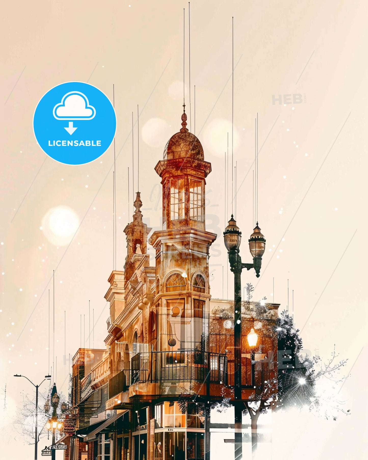 Temecula Skyline Artistic Sunset - A building with a balcony and lights