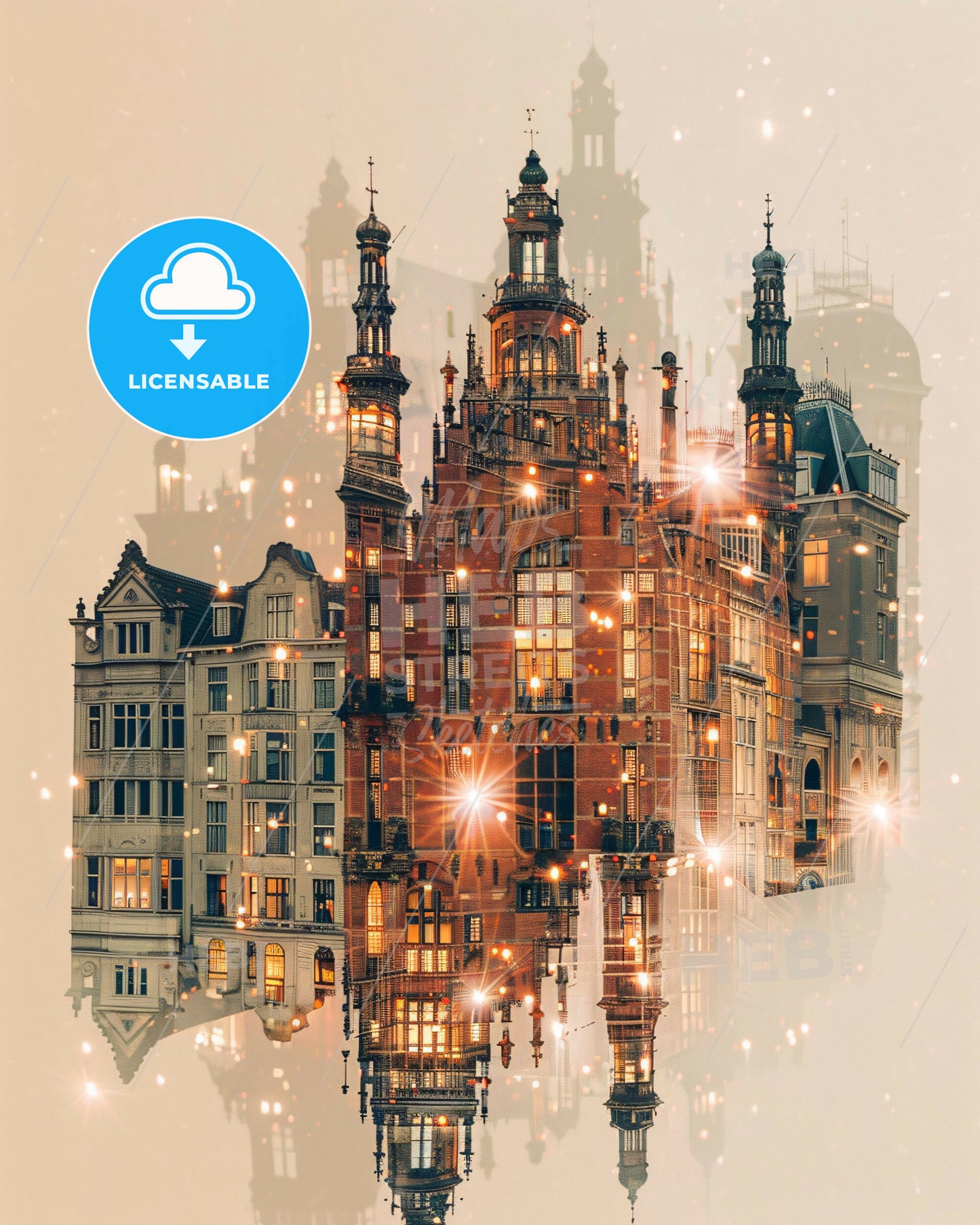 The Hague City Icons Double Exposure Composite - A building with many windows