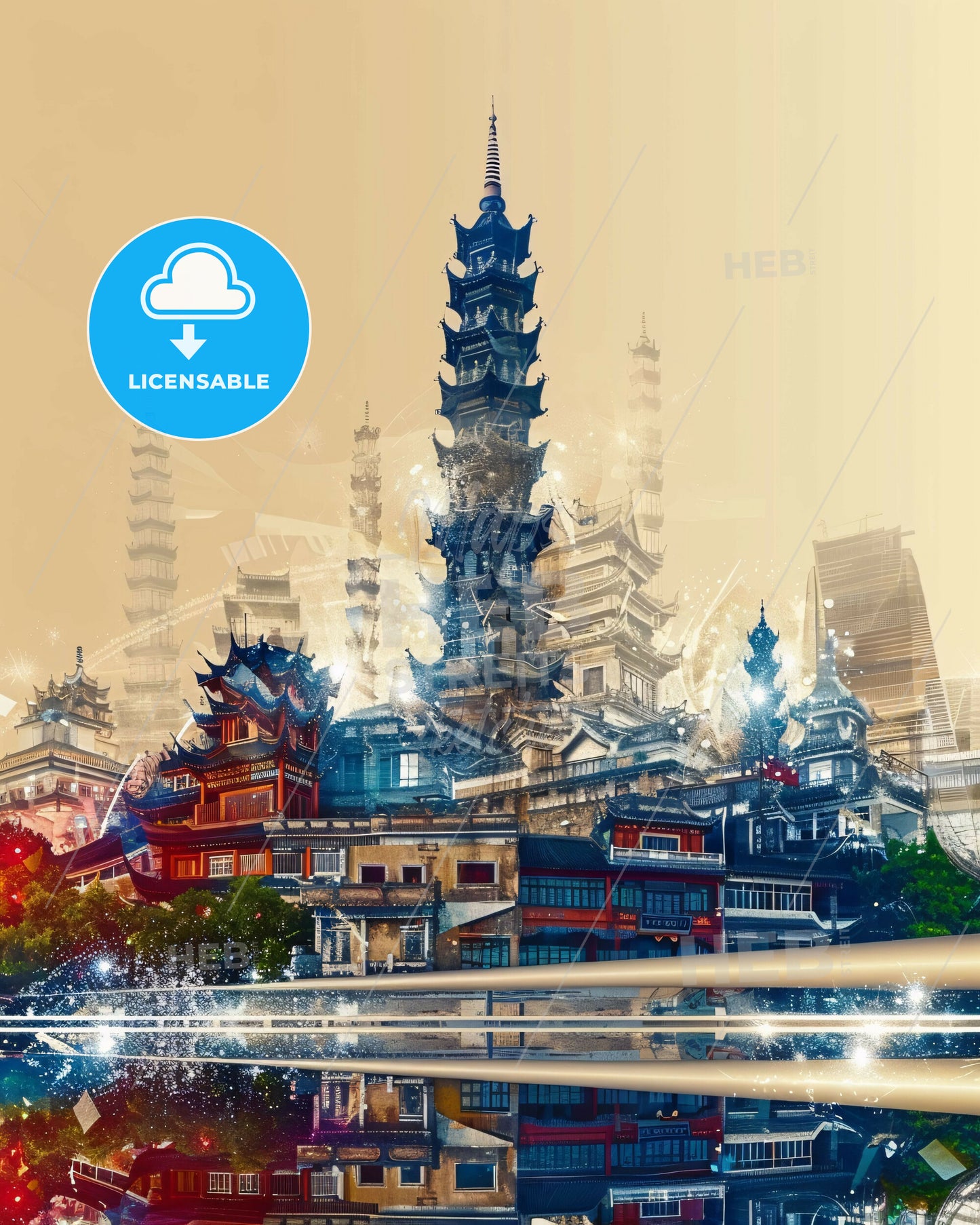 Tianshui Composite Cityscape Bright Sparks - A city with a tall tower