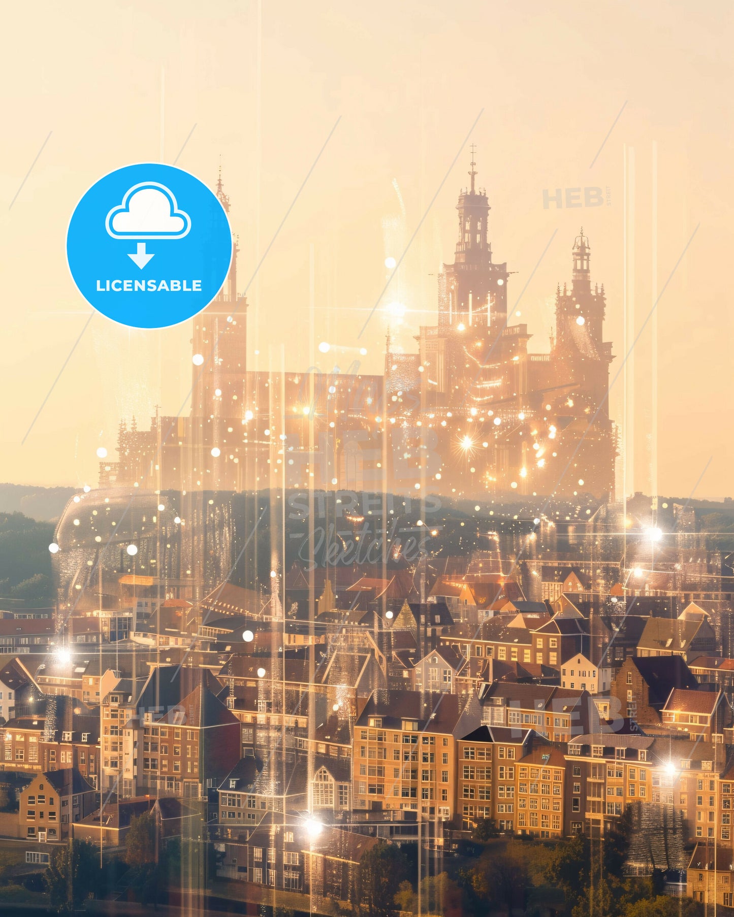 Tilburg City Silhouette Skyline Art Poster - A city with many buildings and a castle