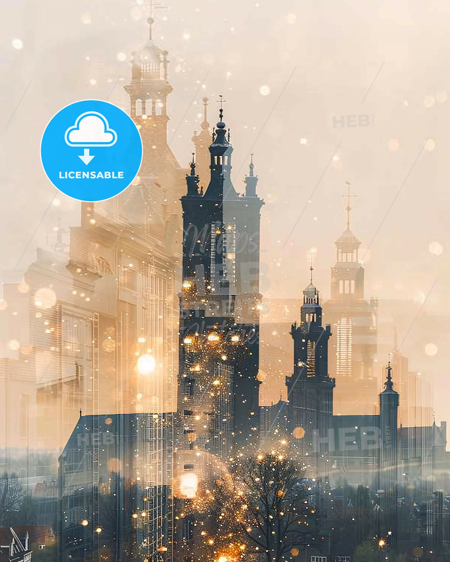 Tilburg Skyline Double Exposure Art Poster - A city skyline with many buildings