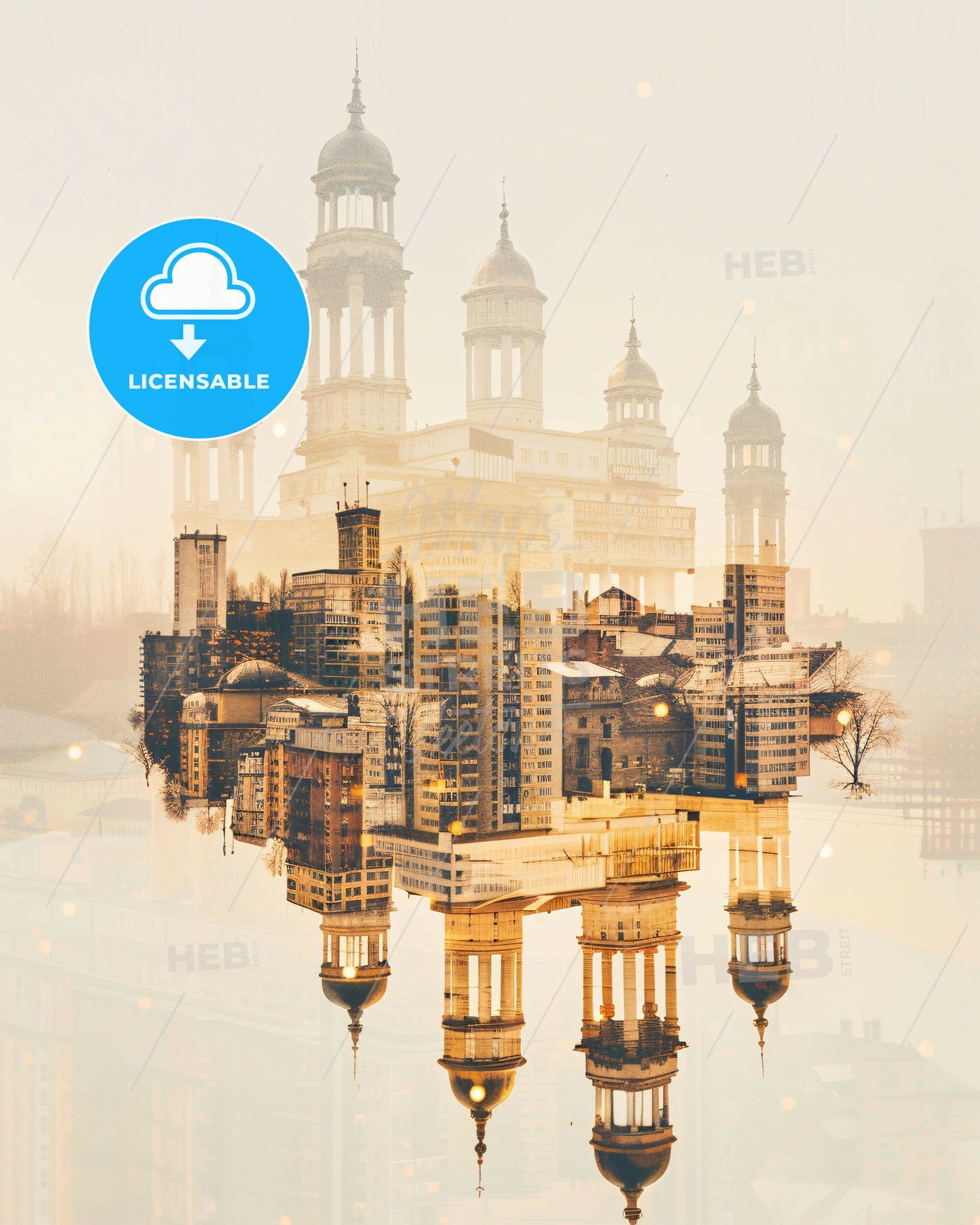 Tiraspol City Skyline Composite Poster Decor - A city with towers and towers reflected in water