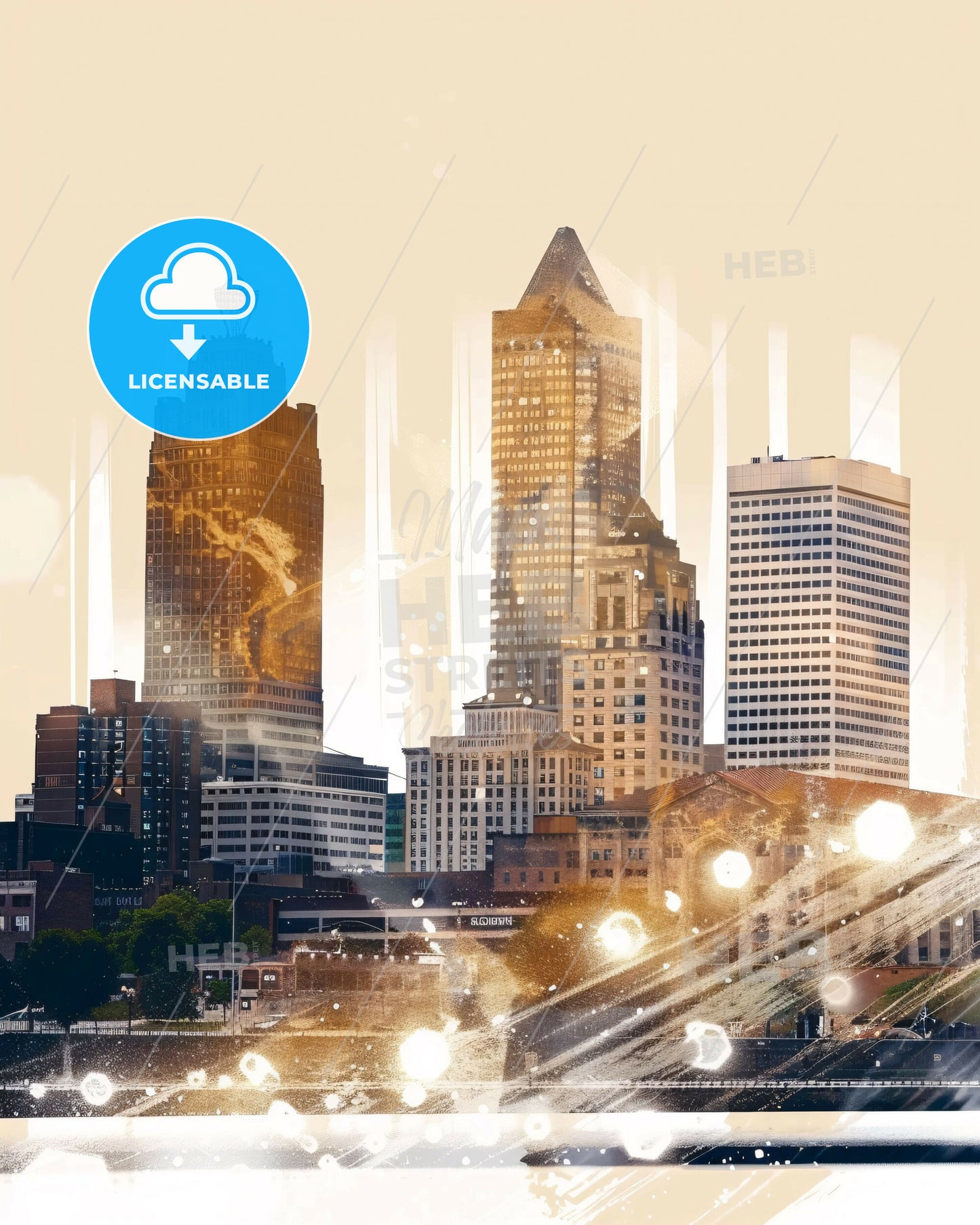 Toledo Cityscape Composite Art Skyline Poster - A city skyline with many tall buildings