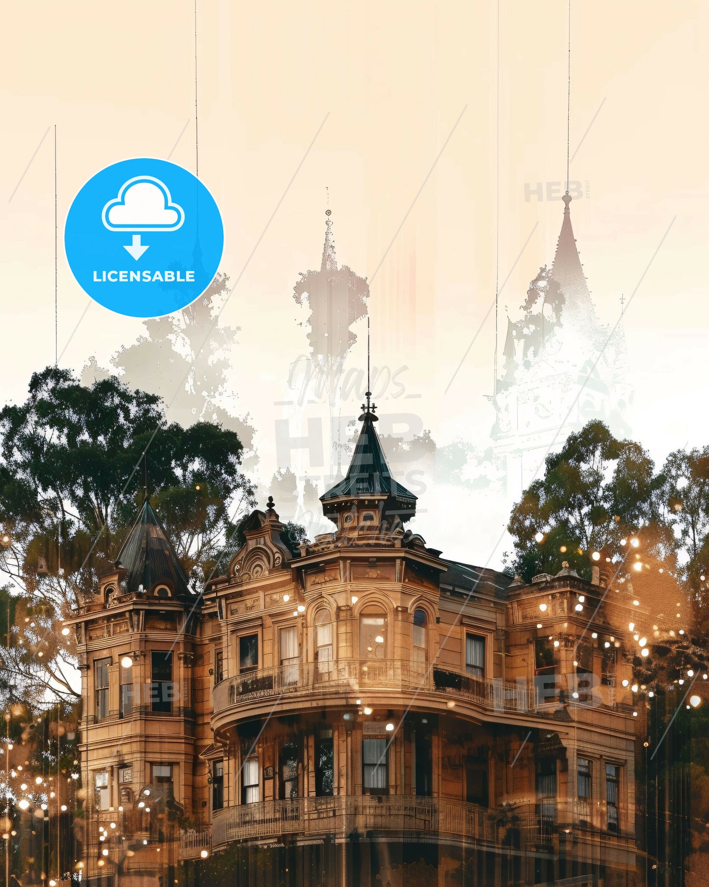 Toowoomba Skyline Double Exposure Poster Art - A building with trees in the background